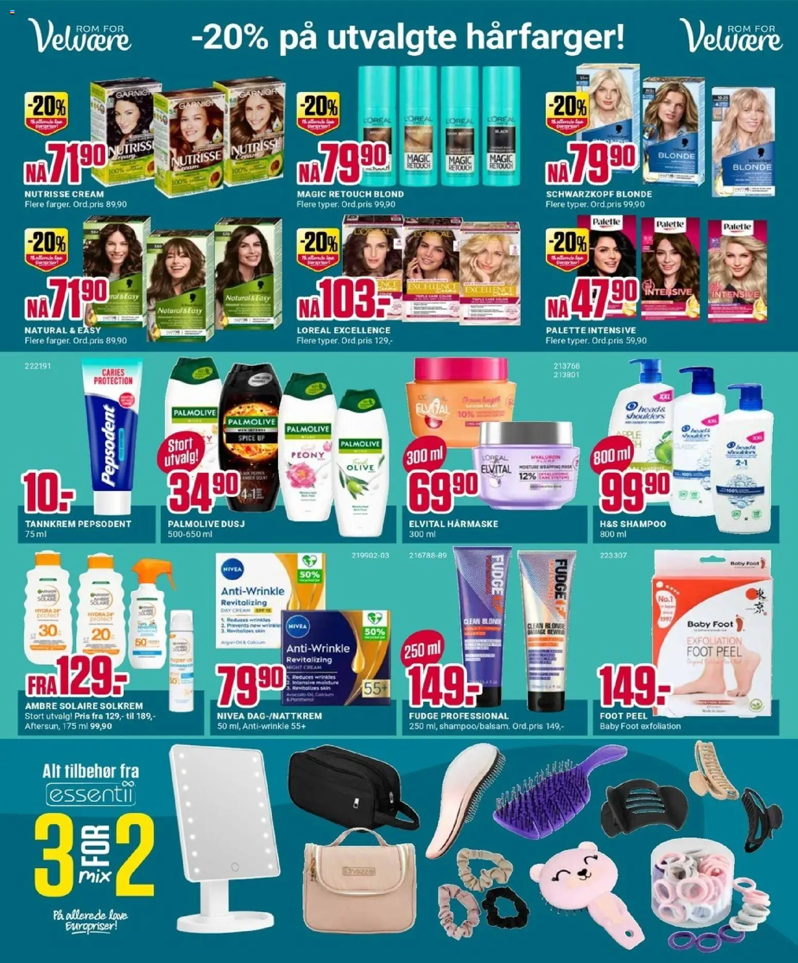 {H1} | Side: 3 | Produkter: Tannkrem, Dusj, Shampoo, Hårmaske