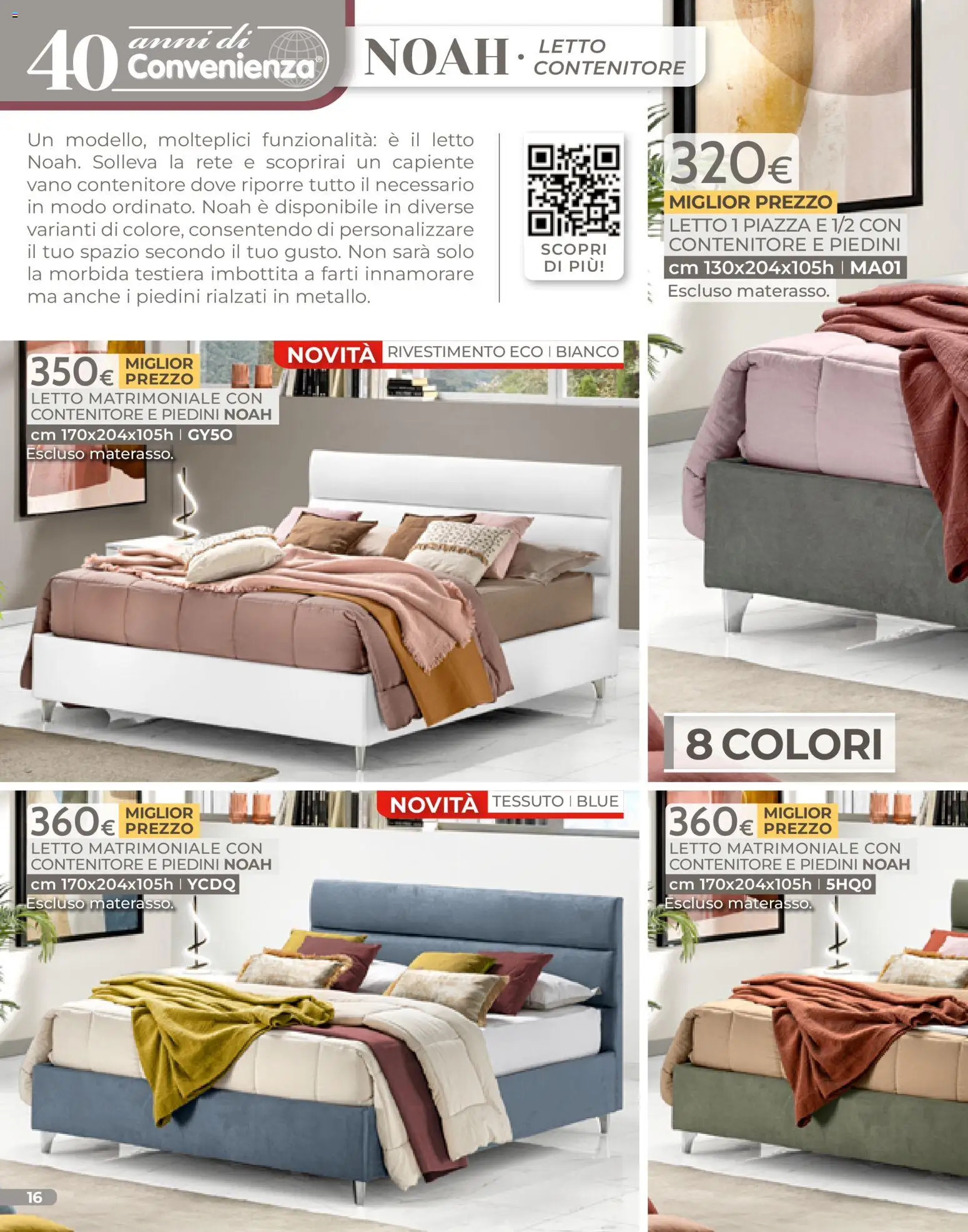 Volantino Mondo Convenienza del 04.01.2026 | Pagina: 16 | Prodotti: Letto matrimoniale, Letto contenitore, Contenitore, Letto