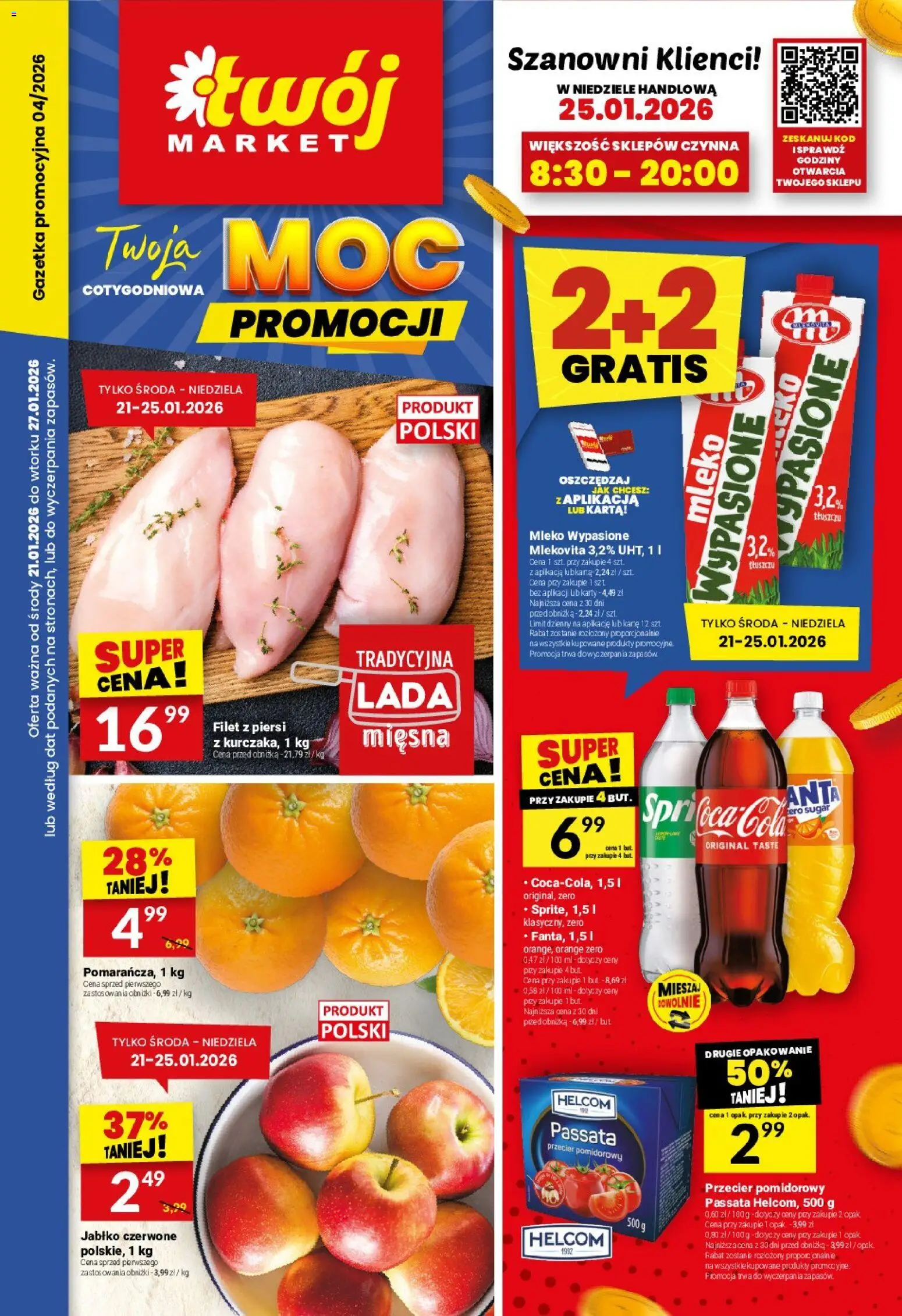 Twój Market Gazetka od 21.01.2026 | Strona: 1 | Produkty: Karta, Mleko wypasione, Przecier pomidorowy, Mleko
