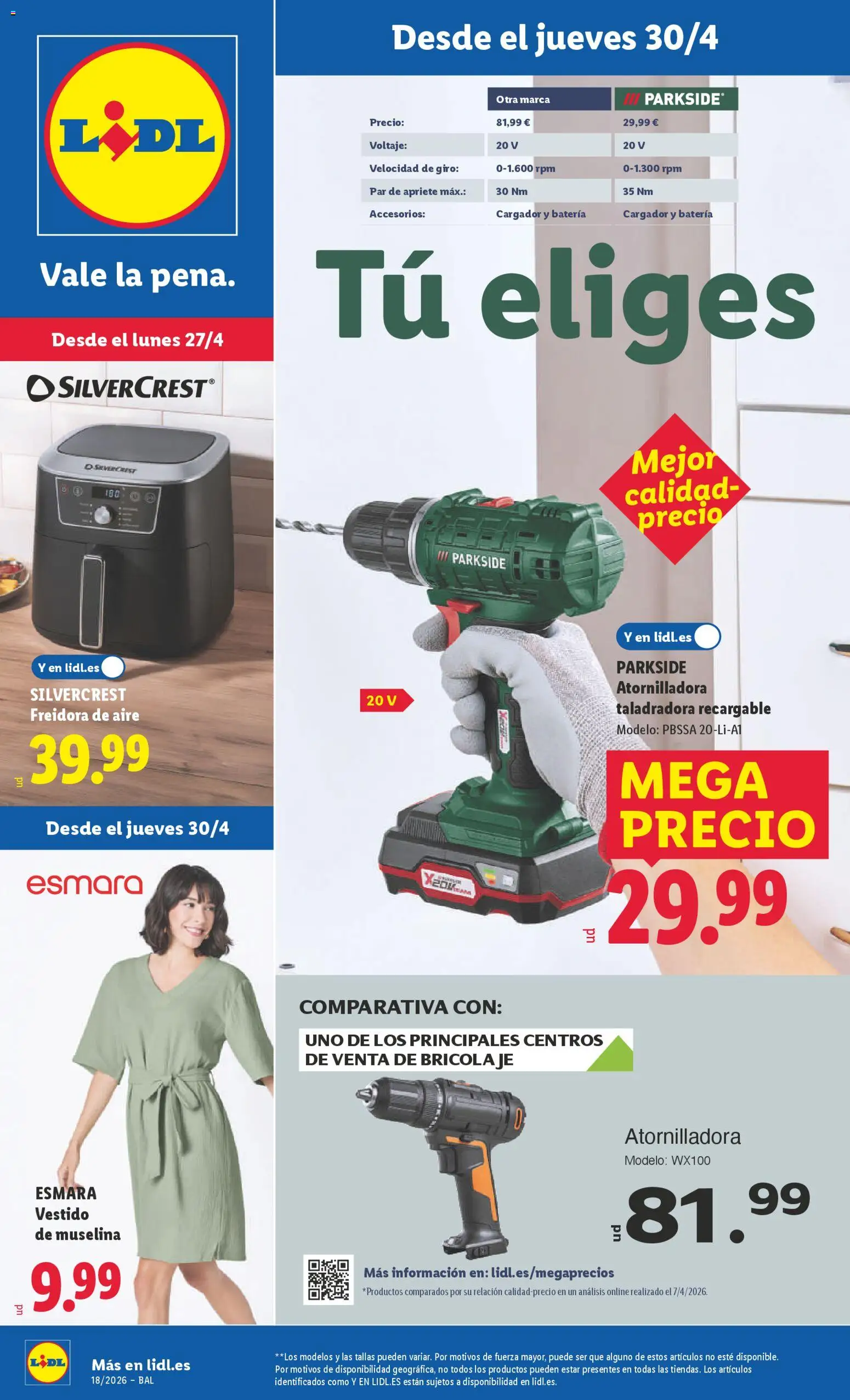 Lidl folleto de bazar │ válido desde el 27.04.2026 | Página: 1 | Productos: Freidora, Batería