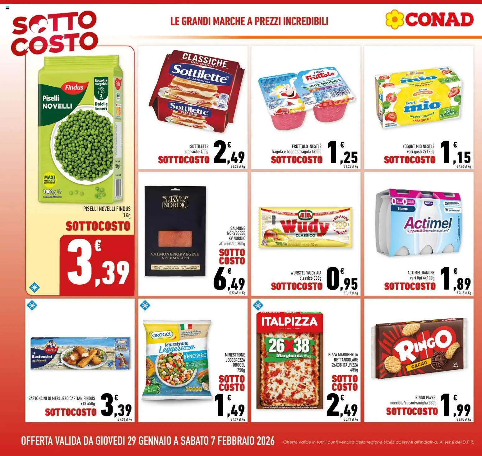 Volantino Conad del 29.01.2026 | Pagina: 2 | Prodotti: Minestrone, Pizza, Wurstel, Cacao