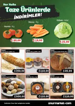 06.11.2025 tarihinden itibaren geçerli olan Onur Market kataloğu önizlemesi | Sayfa: 4 | Ürünler: Ekmek, Havuç, Kurabiye, Hurma