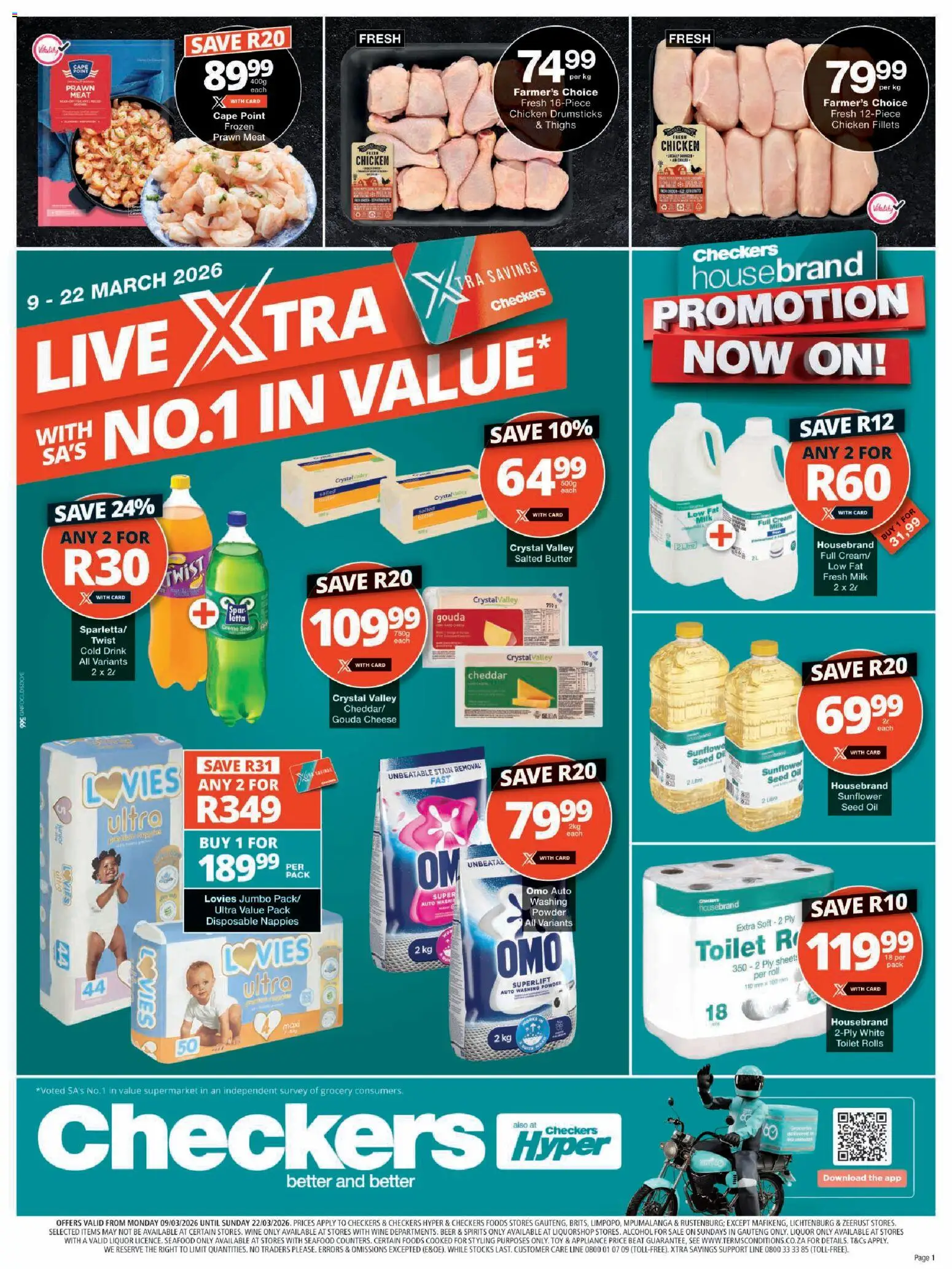 New Checkers catalogue – valid from 09.03.2026 | Page: 1 | Products: Butter, Powder, Washing powder, Seafood