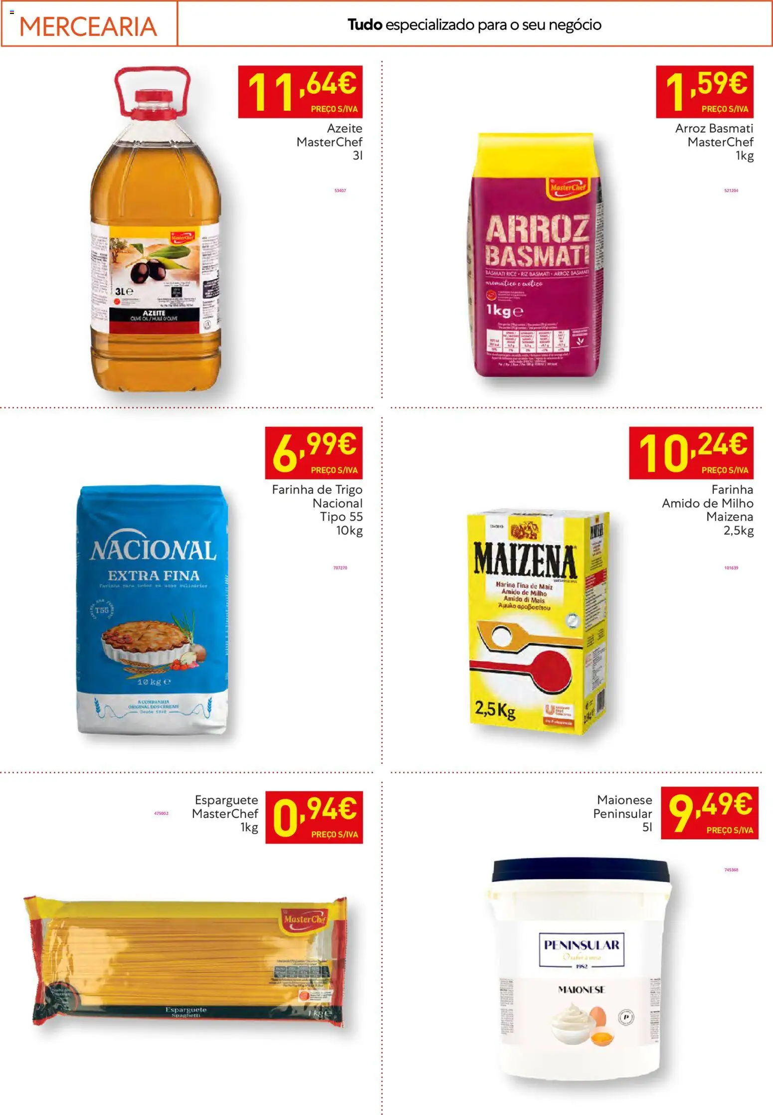 Recheio - Horeca Bons Negócios │ válido de 24.02.2026 | Página: 23 | Produtos: Esparguete, Farinha de trigo, Maionese, Arroz