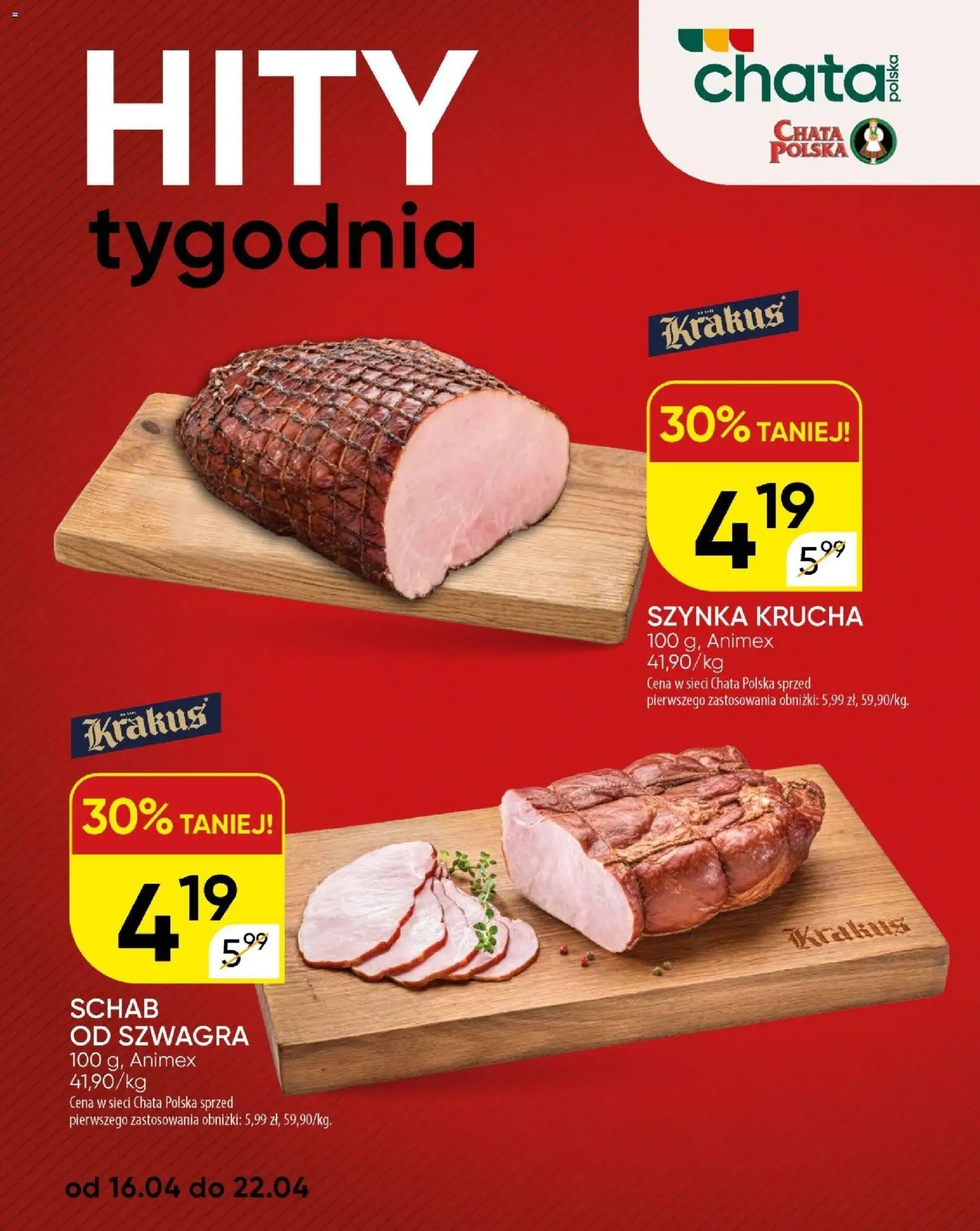 Chata Polska gazetka od 23.04.2026 | Strona: 25 | Produkty: Schab, Szynka