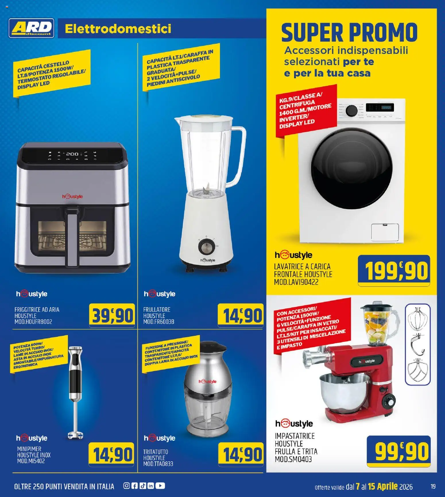 Volantino ARD Discount del 07.04.2026 | Pagina: 19 | Prodotti: Friggitrice ad aria, Frullatore, Centrifuga, Friggitrice