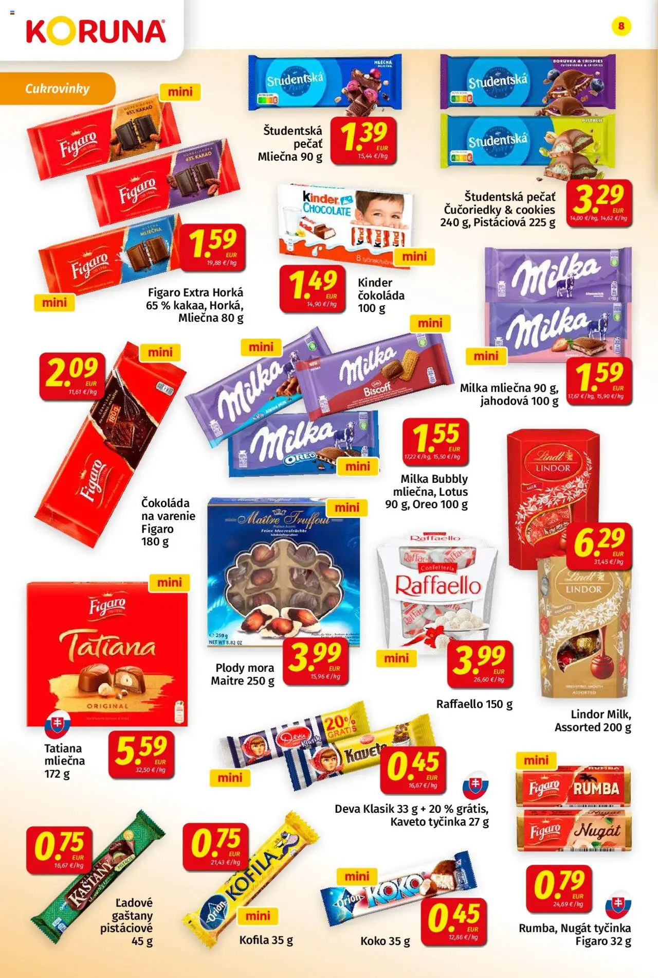 Nové Koruna akcie – leták je platný od 10.10.2025 | Strana: 8 | Produkty: Lindor, Lindt, Milka, Kakao
