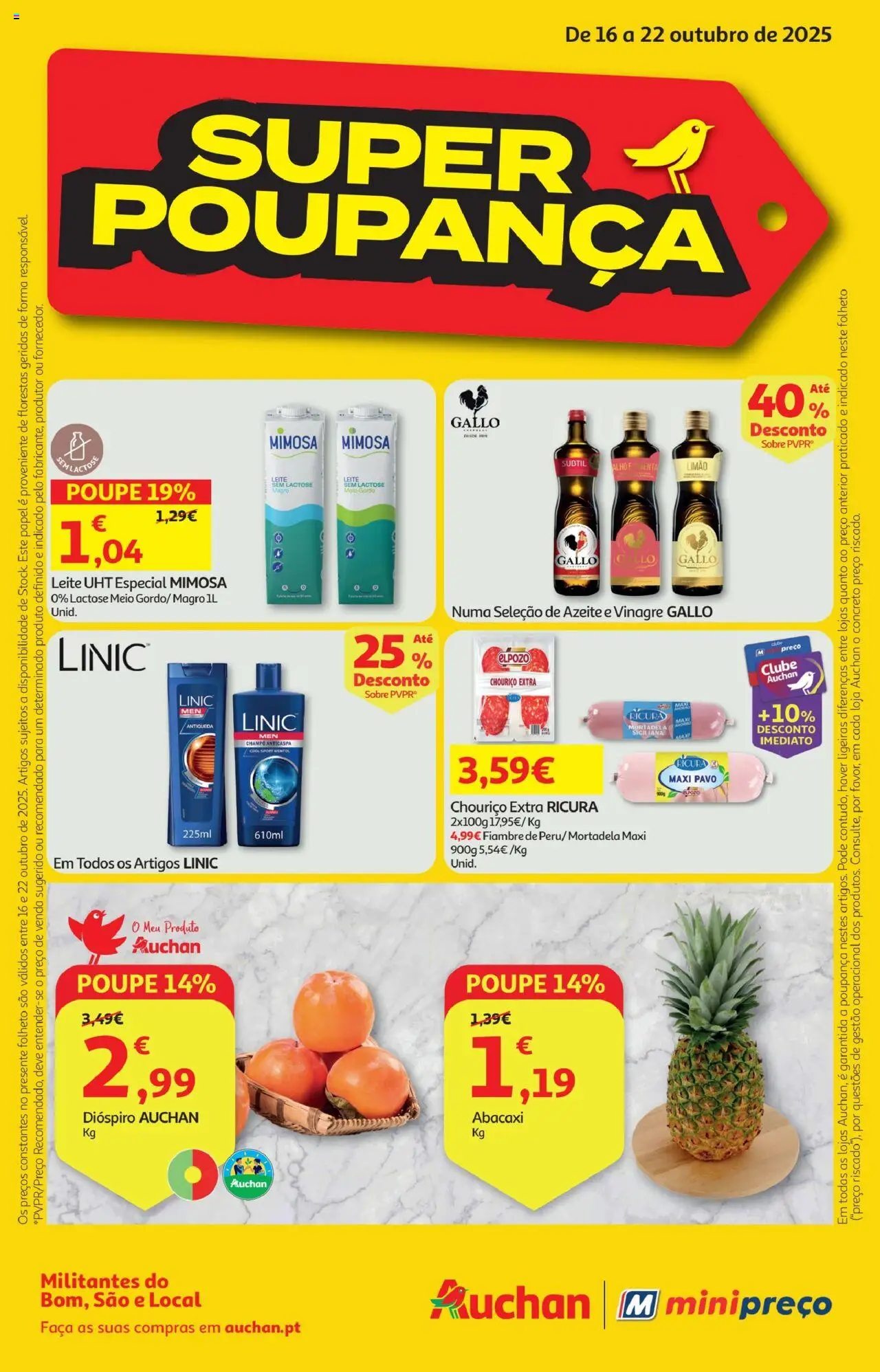 Minipreço folheto │ válido de 16.10.2025 | Página: 1 | Produtos: Mortadela, Faca, Leite, Chouriço