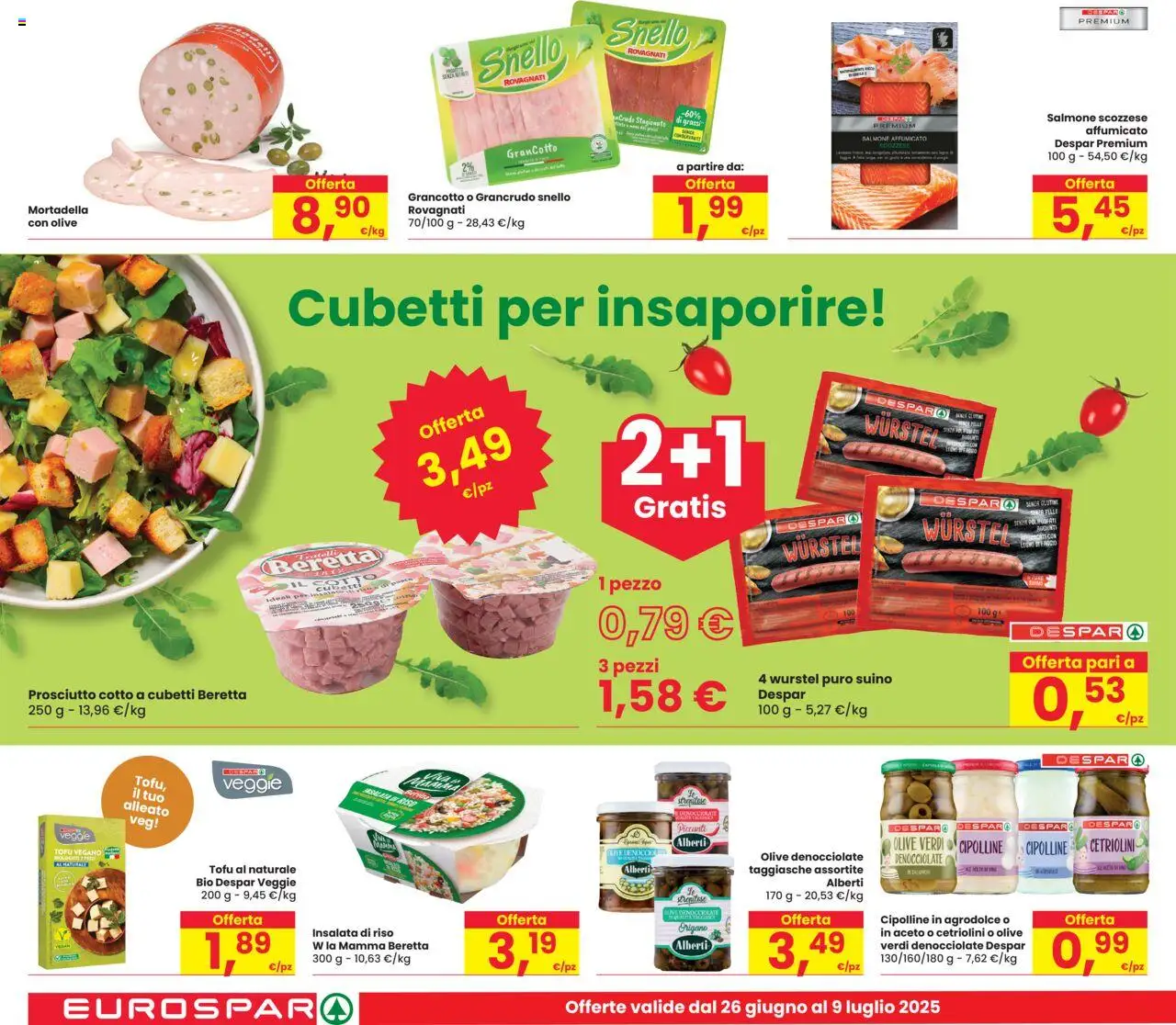 Volantino Eurospar del 26.06.2025 | Pagina: 8 | Prodotti: Salmone, Prosciutto, Mortadella, Insalata di riso
