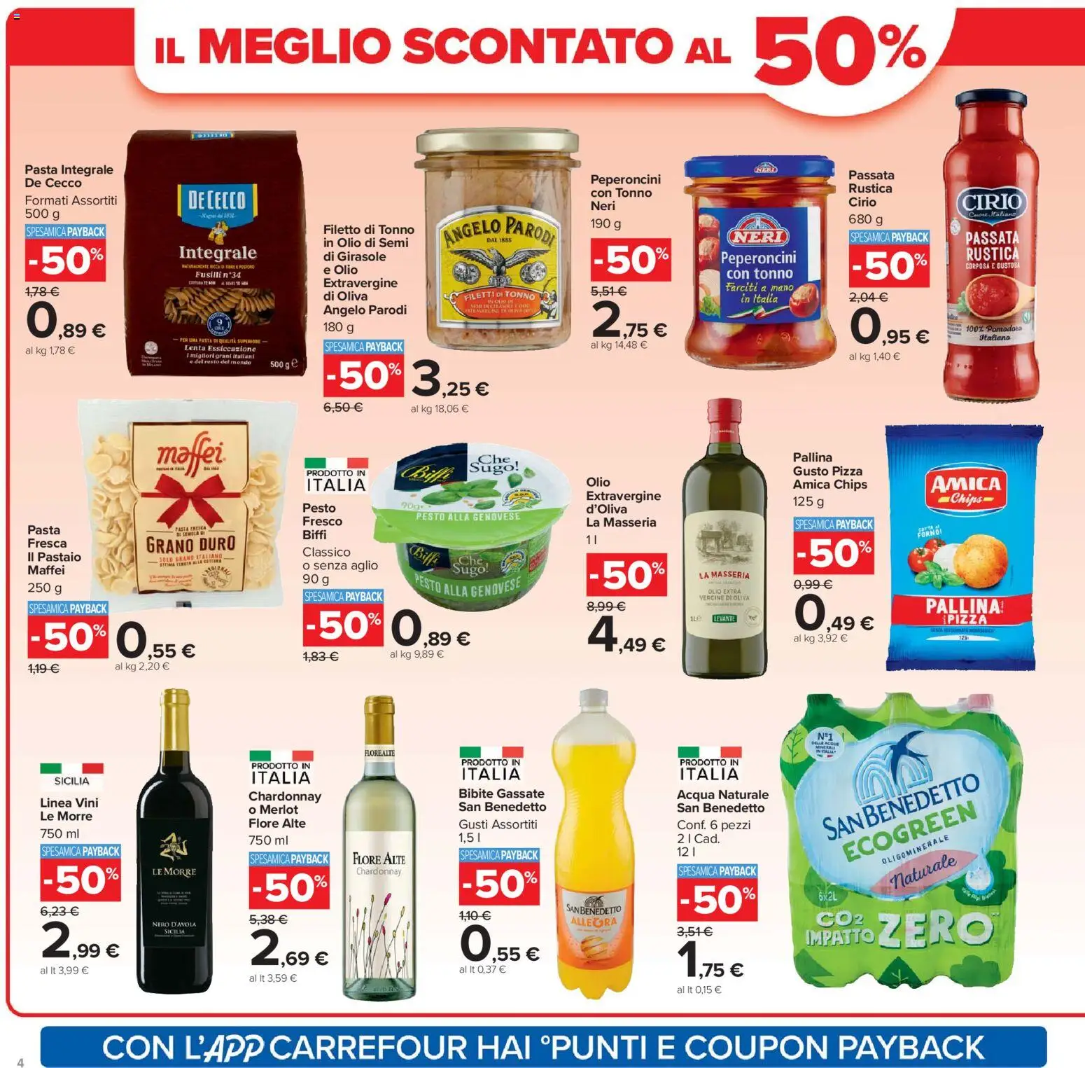 Volantino Carrefour del 07.04.2026 | Pagina: 4 | Prodotti: Acqua naturale, Tonno, Fusilli, Forno