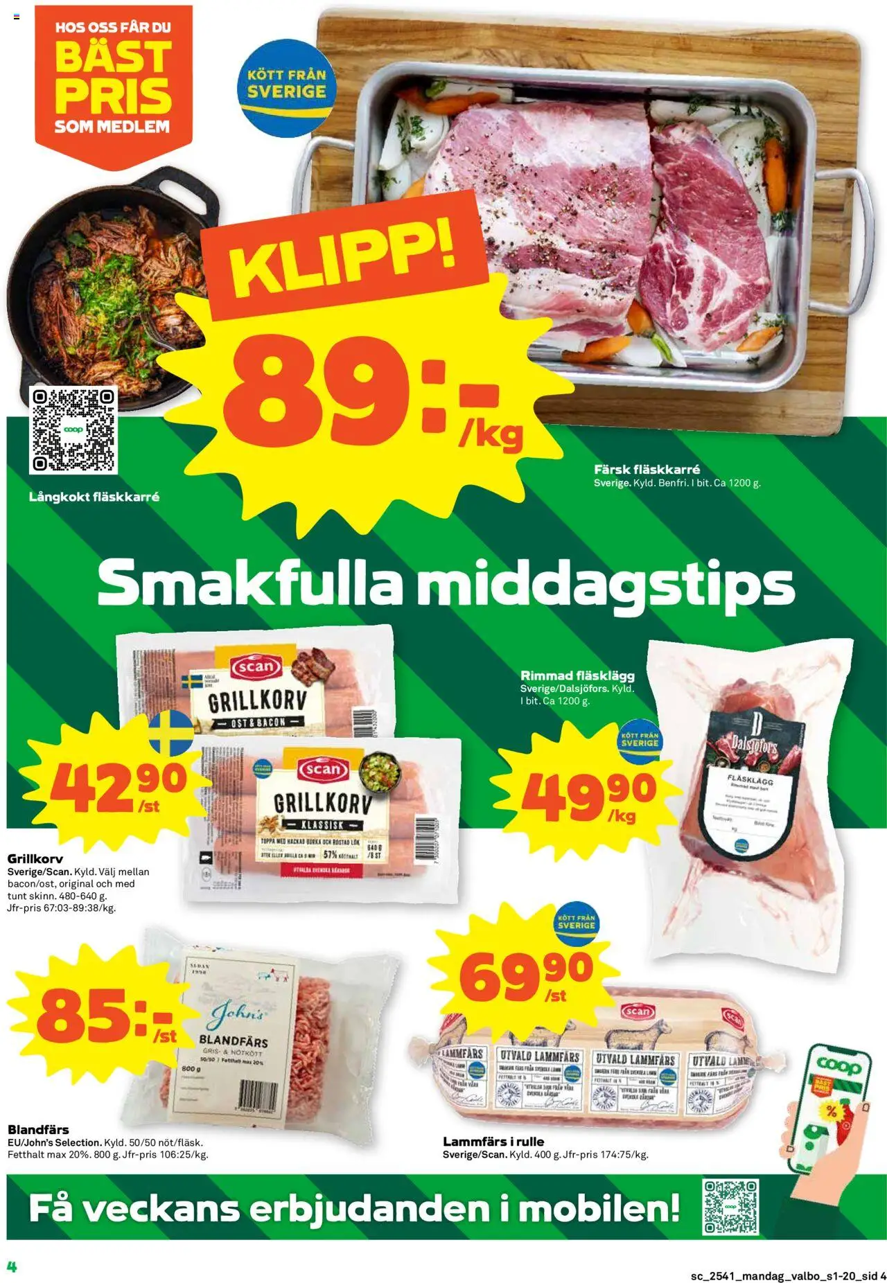 Coop Forum reklamblad aktuell från 06.10.2025 | Sida: 4 | Produkter: Bacon, Grillkorv, Ost, Nötkött