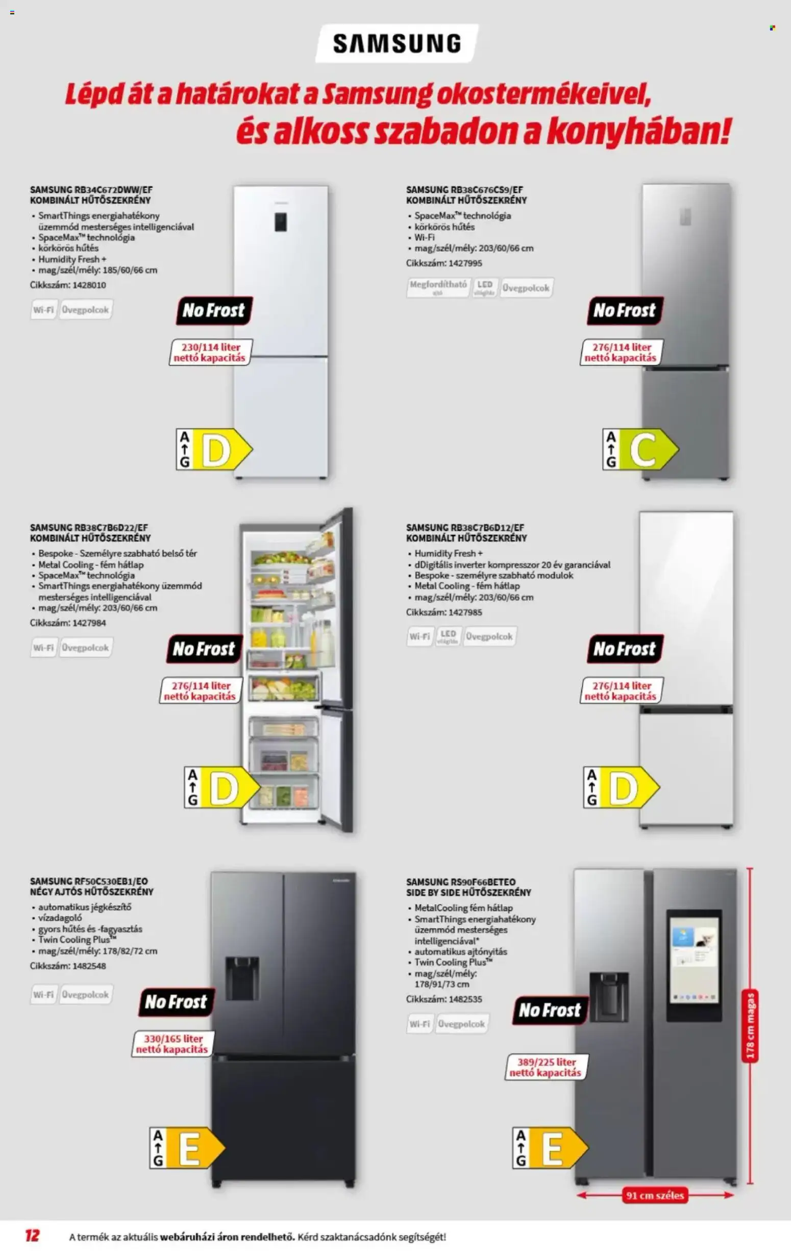 Media Markt akciós ujság - amely érvényes a következő dátumtól: 04.03.2026 | Oldal: 12 | Termékek: Hűtőszekrény, Kompresszor, Kombinált hűtőszekrény, Samsung
