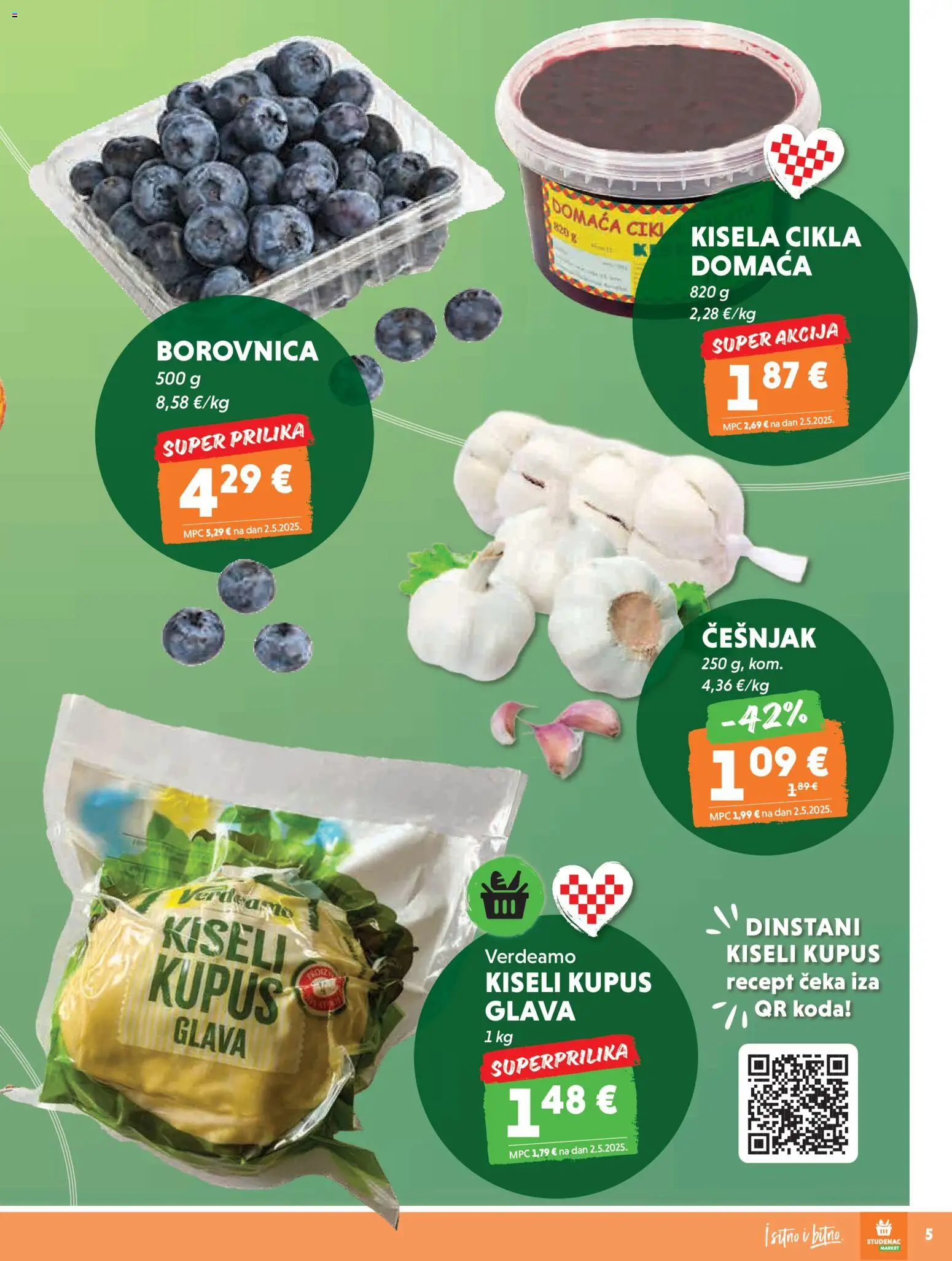 Studenac katalog | vrijedi od 28.01.2026 | Stranica: 5 | Proizvodi: Češnjak, Cikla, Kupus, Borovnica