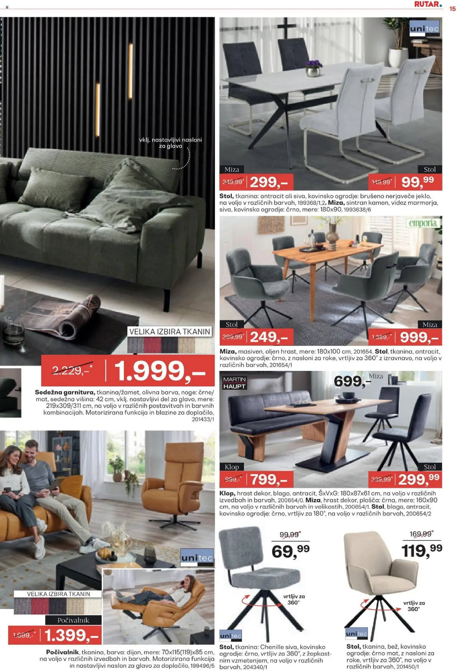Novi Rutar katalog ponudbe – veljaven od 10.12.2025 | Stran: 15 | Izdelki: Miza, Stol, Barva