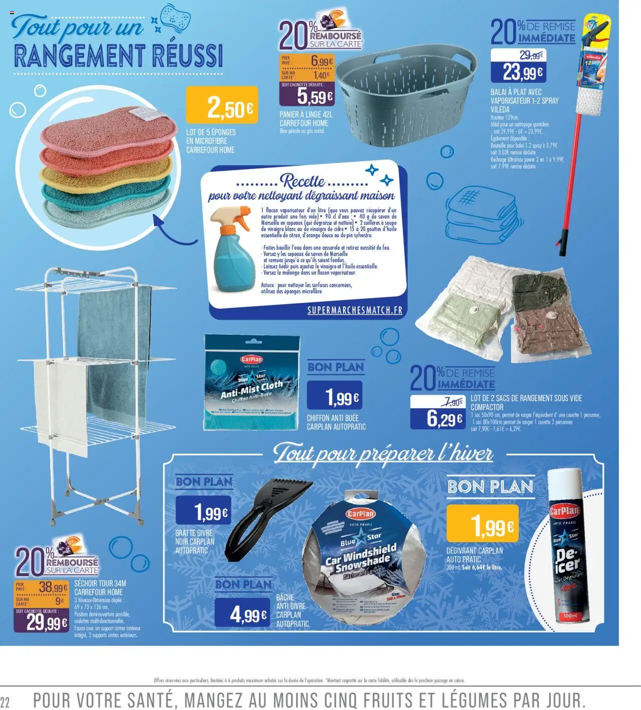 {H1} | Page: 22 | Produits: Soupe, Panier à linge, Vinaigre blanc, Panier