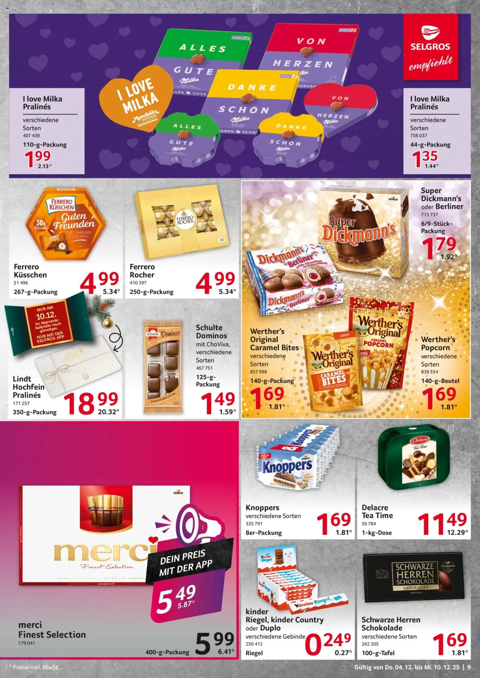 Selgros Prospekt 	 – gültig ab 04.12.2025 | Seite: 9 | Produkte: Merci, Schokolade, Lindt, Kinder country