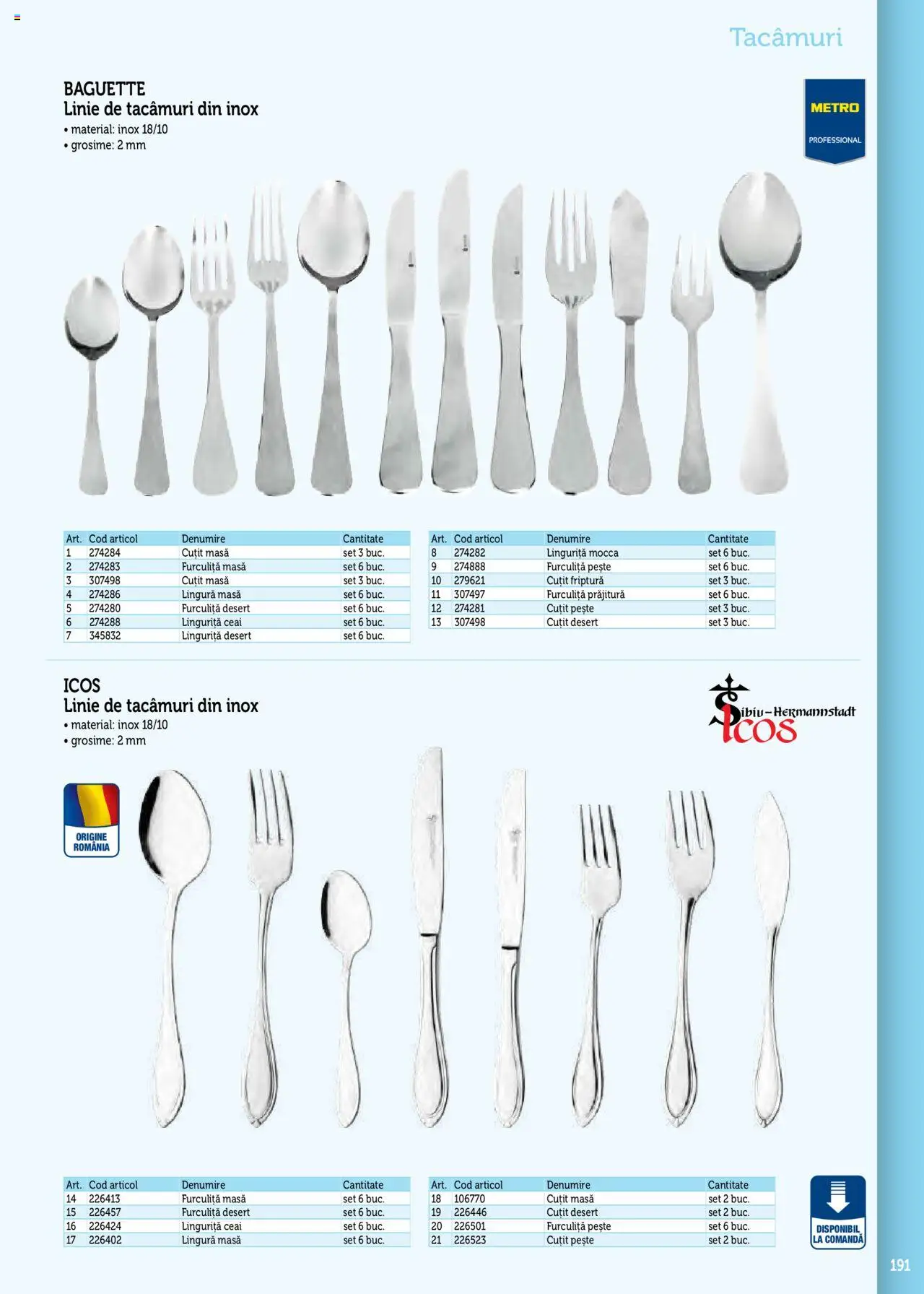 Noul catalog Metro – valabil de la 17.09.2025 | Pagină: 191 | Produse: Masă, Cuțit, Prăjitură, Ceai