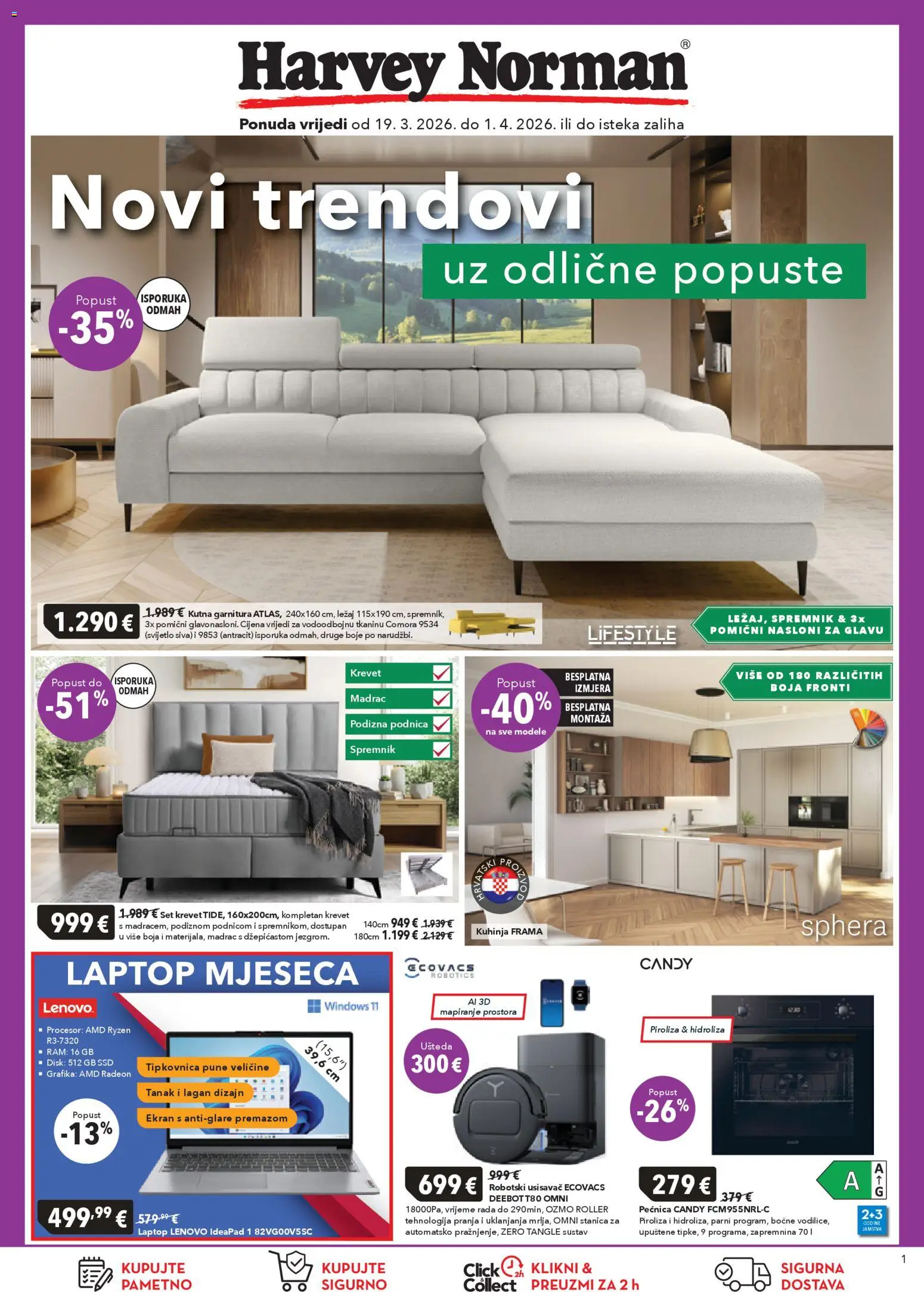 Harvey Norman katalog | vrijedi od 19.03.2026 | Stranica: 1 | Proizvodi: Madrac, Kutna garnitura, Tipkovnica, Disk