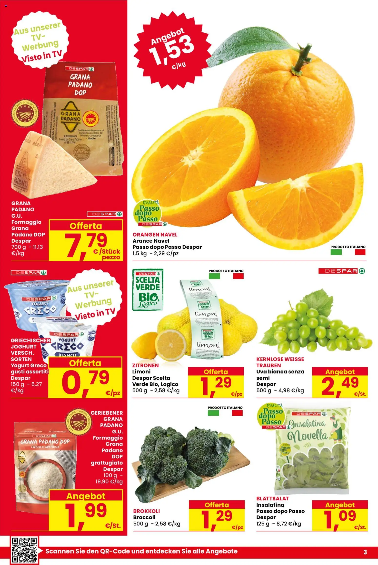 Volantino Despar del 05.03.2026 | Pagina: 3 | Prodotti: Yogurt greco, Yogurt, Arance, Grana Padano