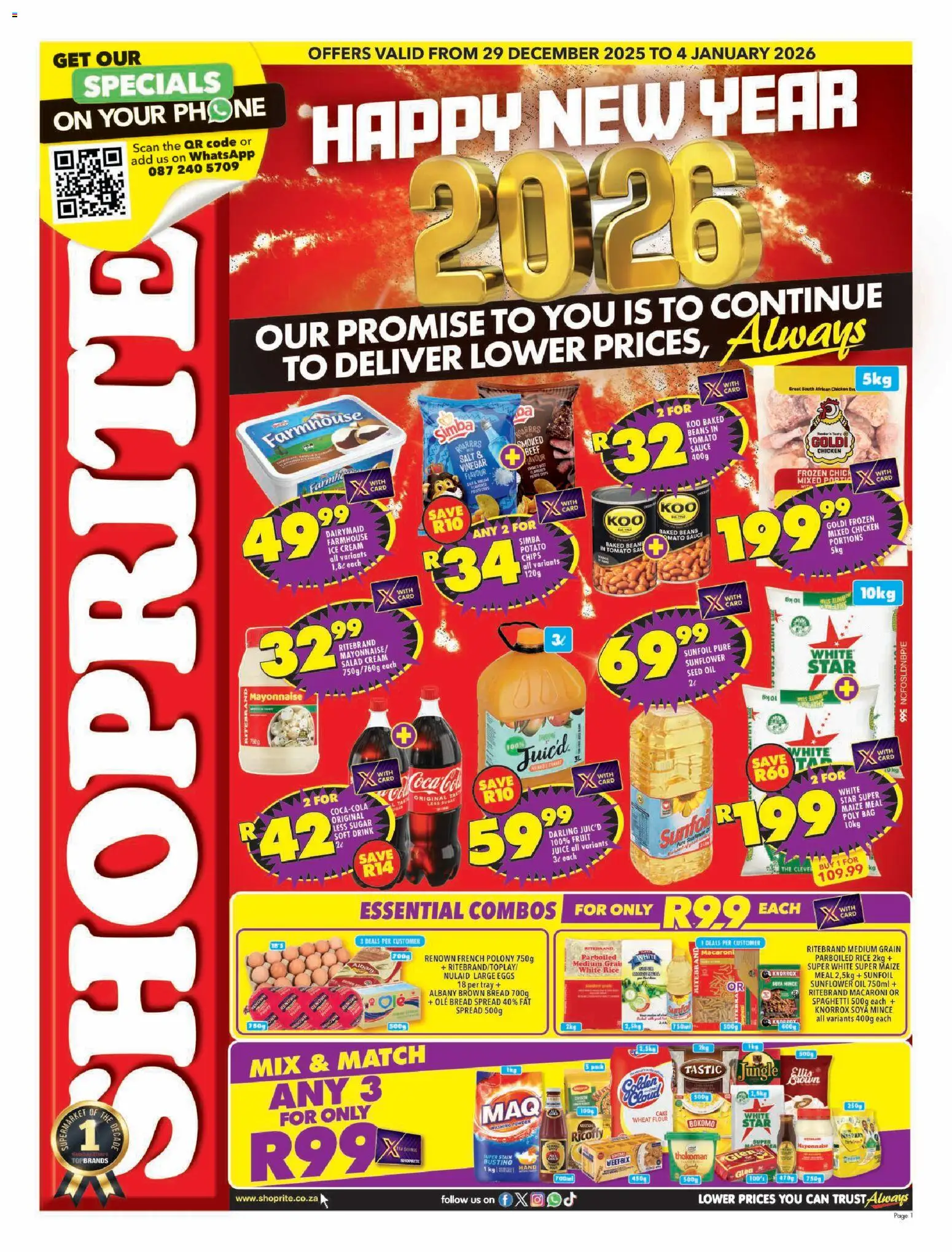 New Shoprite catalogue – valid from 29.12.2025 | Page: 1 | Products: Beans, Phone, Bread, Powder