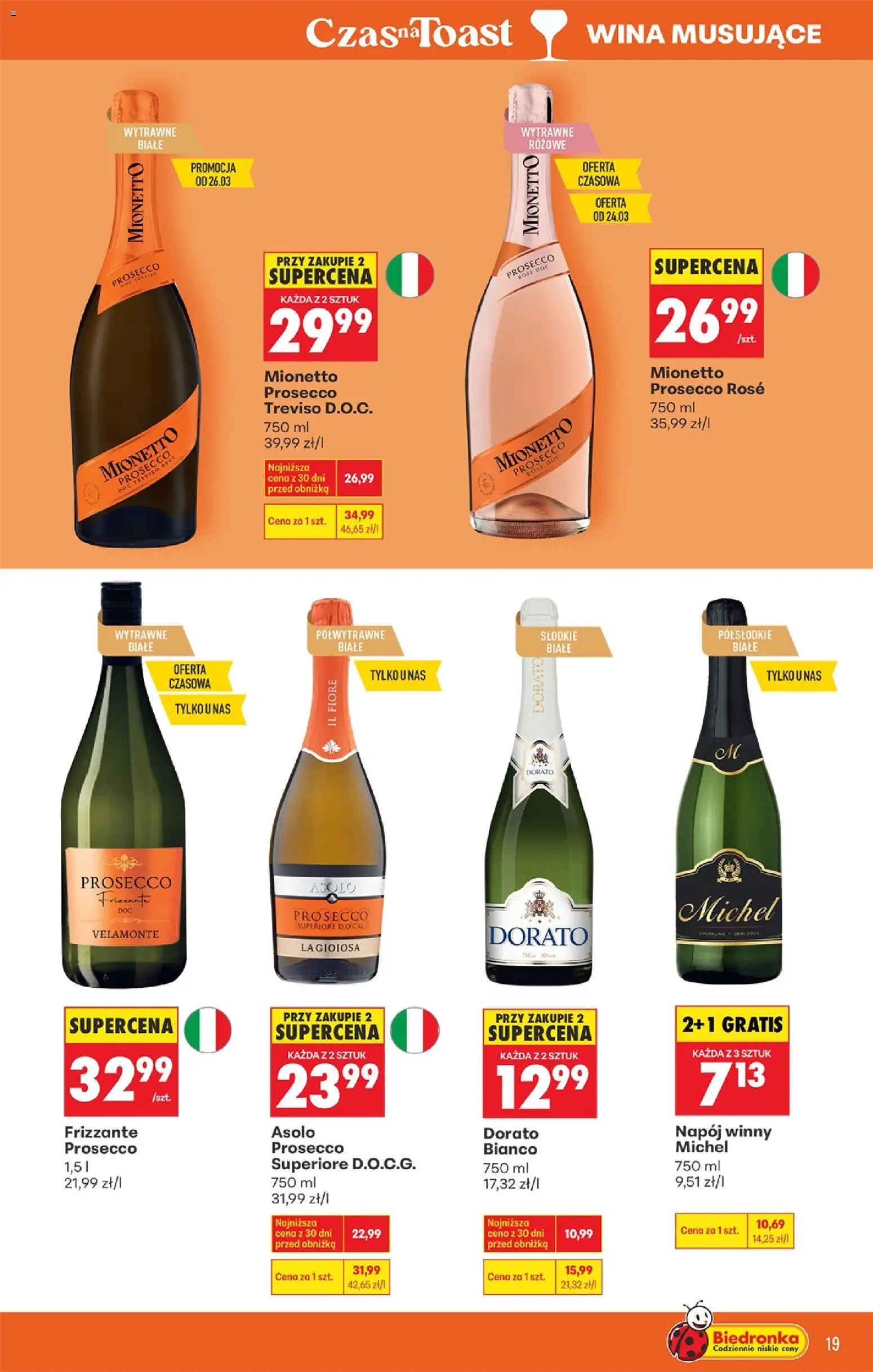 Biedronka Polsko leták - Czas na toast od 23.03.2026 | Strana: 21 | Produkty: Frizzante, Mionetto, Prosecco Frizzante, Prosecco rosé