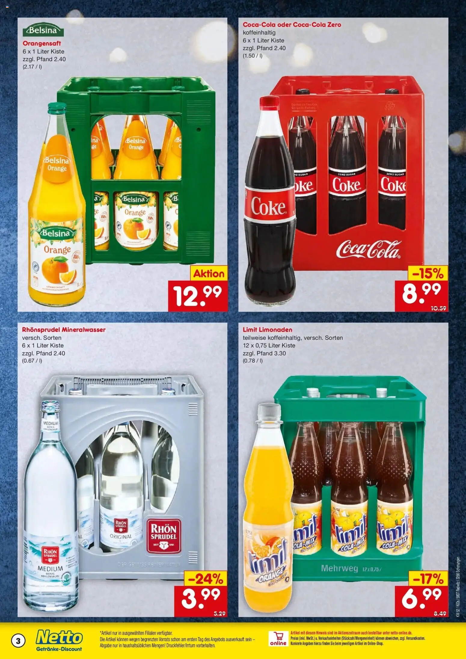 Netto Marken-Discount prospekt Schonungen	 – gültig ab 22.12.2025 | Seite: 3 | Produkte: Orangensaft, Mineralwasser, Rhonsprudel