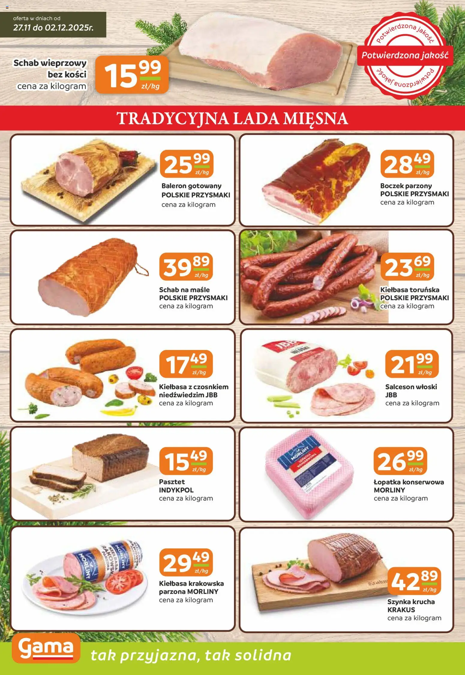 Gama Gazetka od 27.11.2025 | Strona: 2 | Produkty: Schab, Schab wieprzowy, Kiełbasa krakowska, Boczek parzony