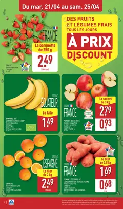 Aldi - Prévisualisation de Aldi catalogue valide à partir de 21.04.2026 | Page: 4 | Produits: Pommes, Bananes, Fraises, Pommes de terre