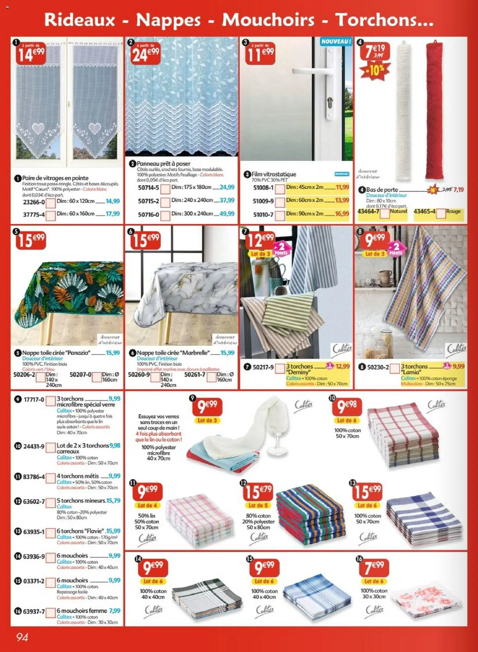 {H1} | Page: 94 | Produits: Base, Porte, Mouchoirs, Nappe