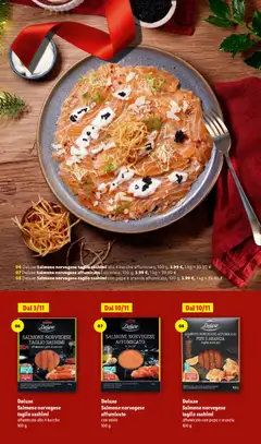 Anteprima del volantino Deluxe Salmone norvegese taglio sashimi con pepe e arancia affumicato, Salmone norvegese taglio sashimi con pepe e arancia affumicato, 100 g valido a partire dal 24.10.2025 | Pagina: 9