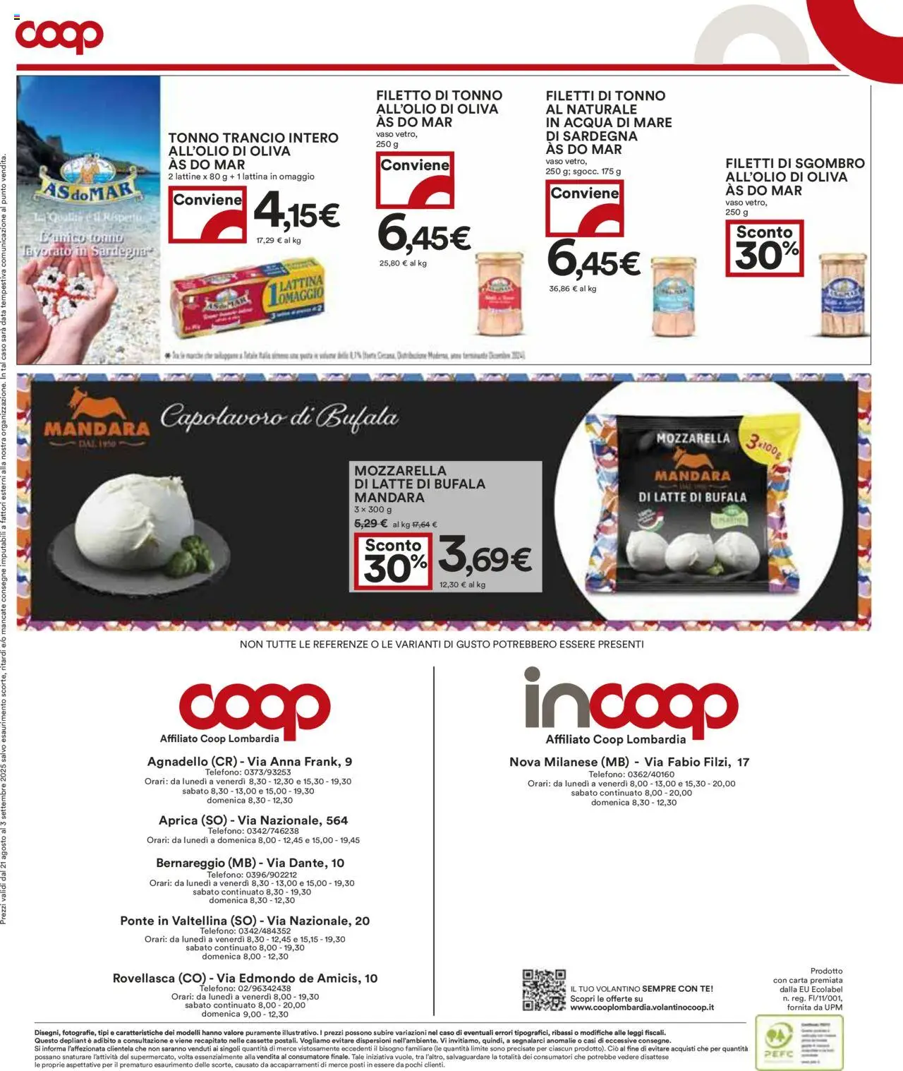 Volantino COOP del 21.08.2025 | Pagina: 20 | Prodotti: Acqua, Data, Tonno, Sgombro