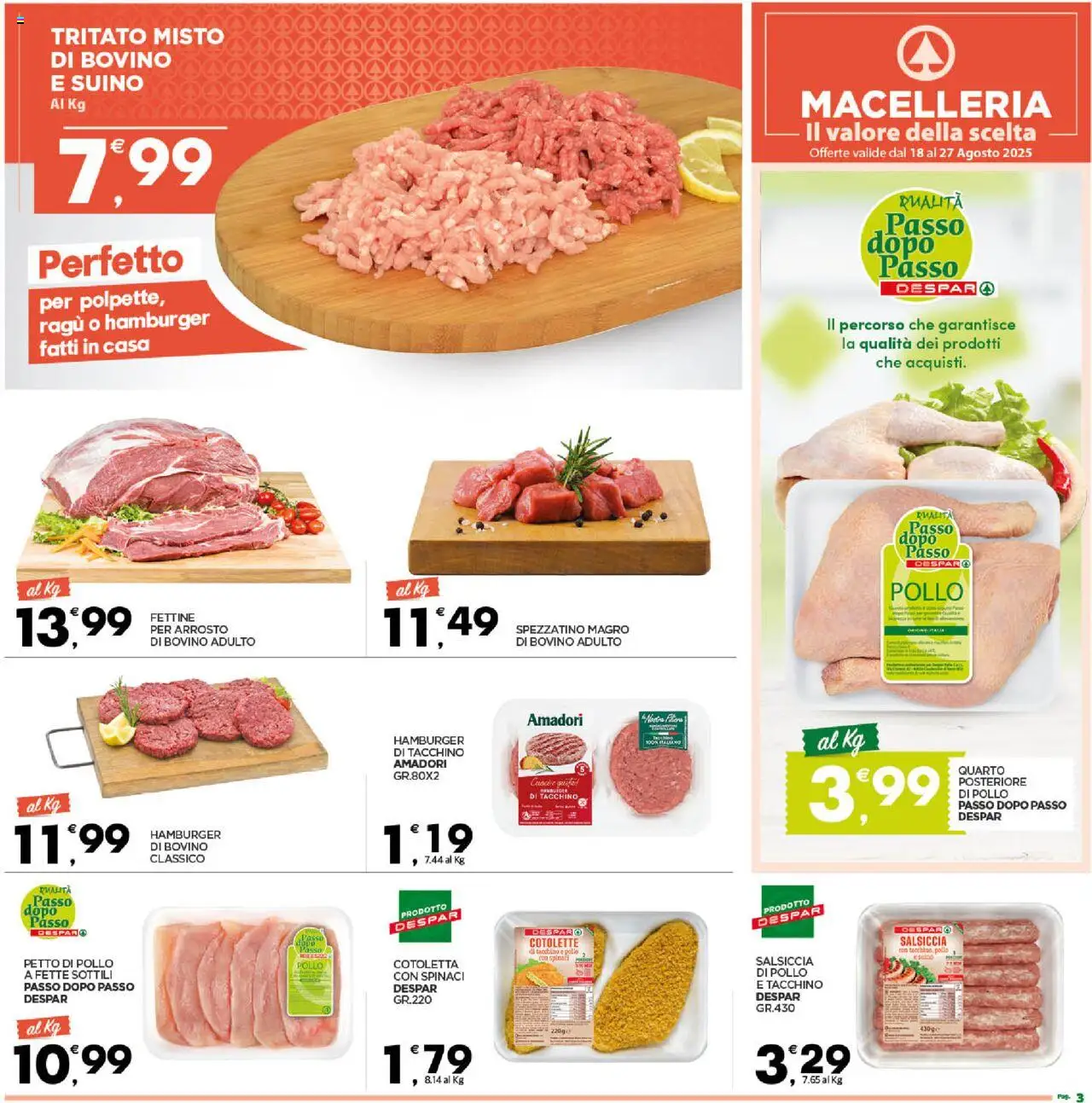 Volantino Despar del 24.08.2025 | Pagina: 3 | Prodotti: Bovino, Petto di Pollo, Suino, Salsiccia