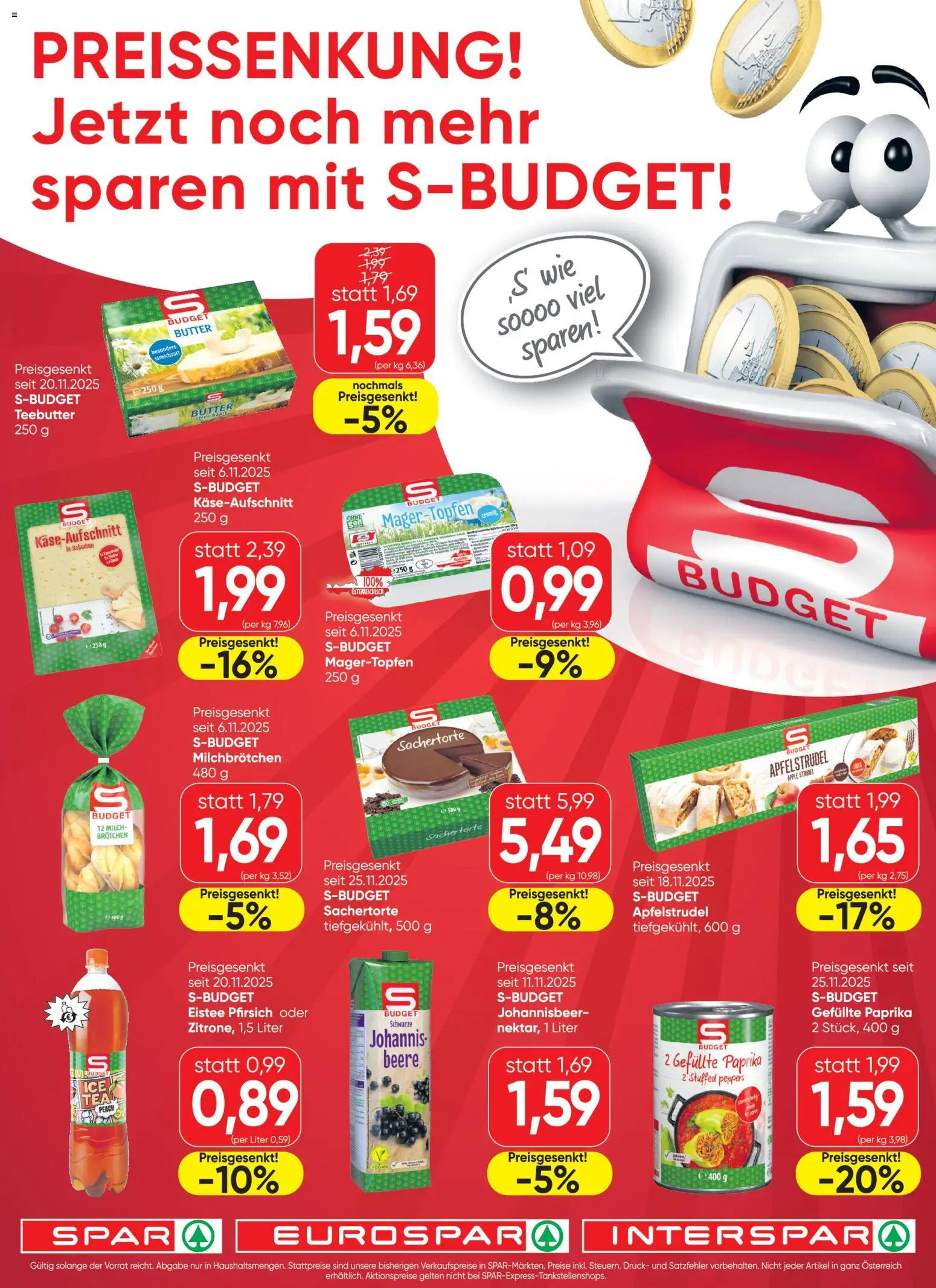 Spar Preissenkung - Oberösterreich gültig ab 26.11.2025 | Seite: 1 | Produkte: Pfirsich, Apple, Butter