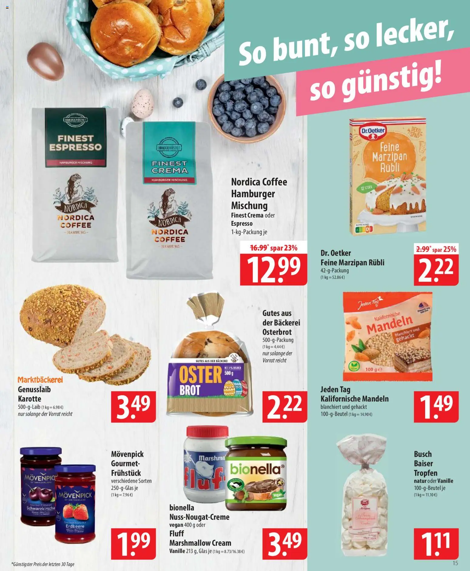Famila Prospekt 	 – gültig ab 23.03.2026 | Seite: 15 | Produkte: Bäckerei, Mandeln, Brot, Karotte