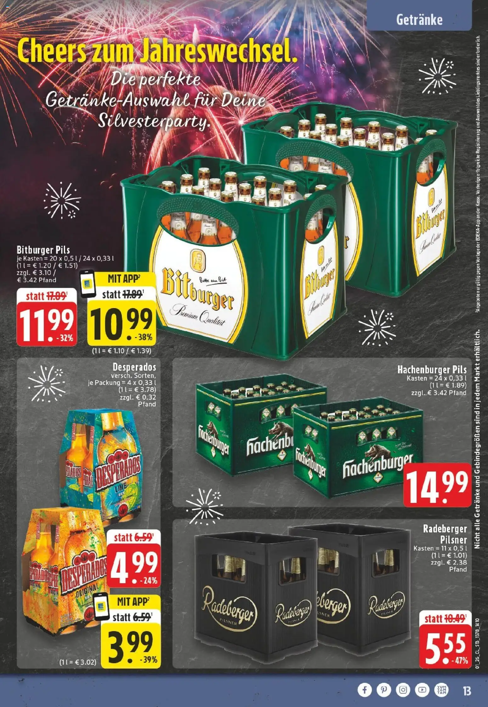 Edeka prospekt Puderbach	 – gültig ab 28.12.2025 | Seite: 13 | Produkte: Bitburger, Pils, Desperados, Radeberger pilsner