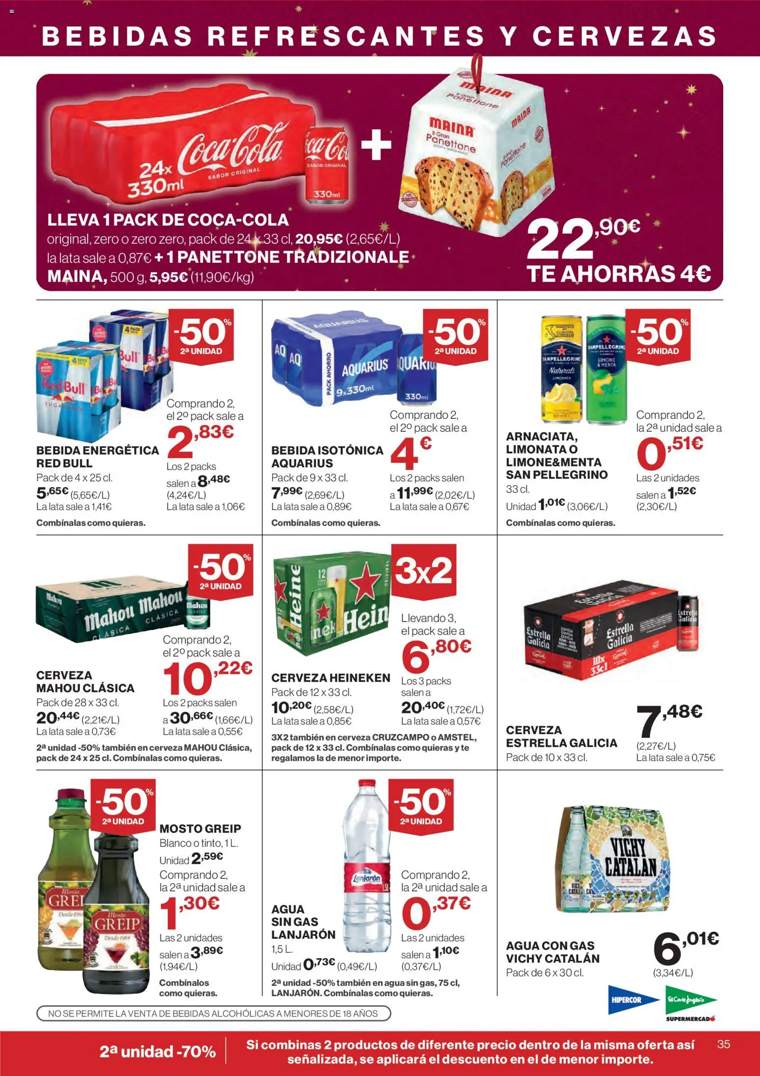 Hipercor catálogo │ válido desde el 18.12.2025 | Página: 37 | Productos: Agua con gas, Té, Limonada, Σπανάκι
