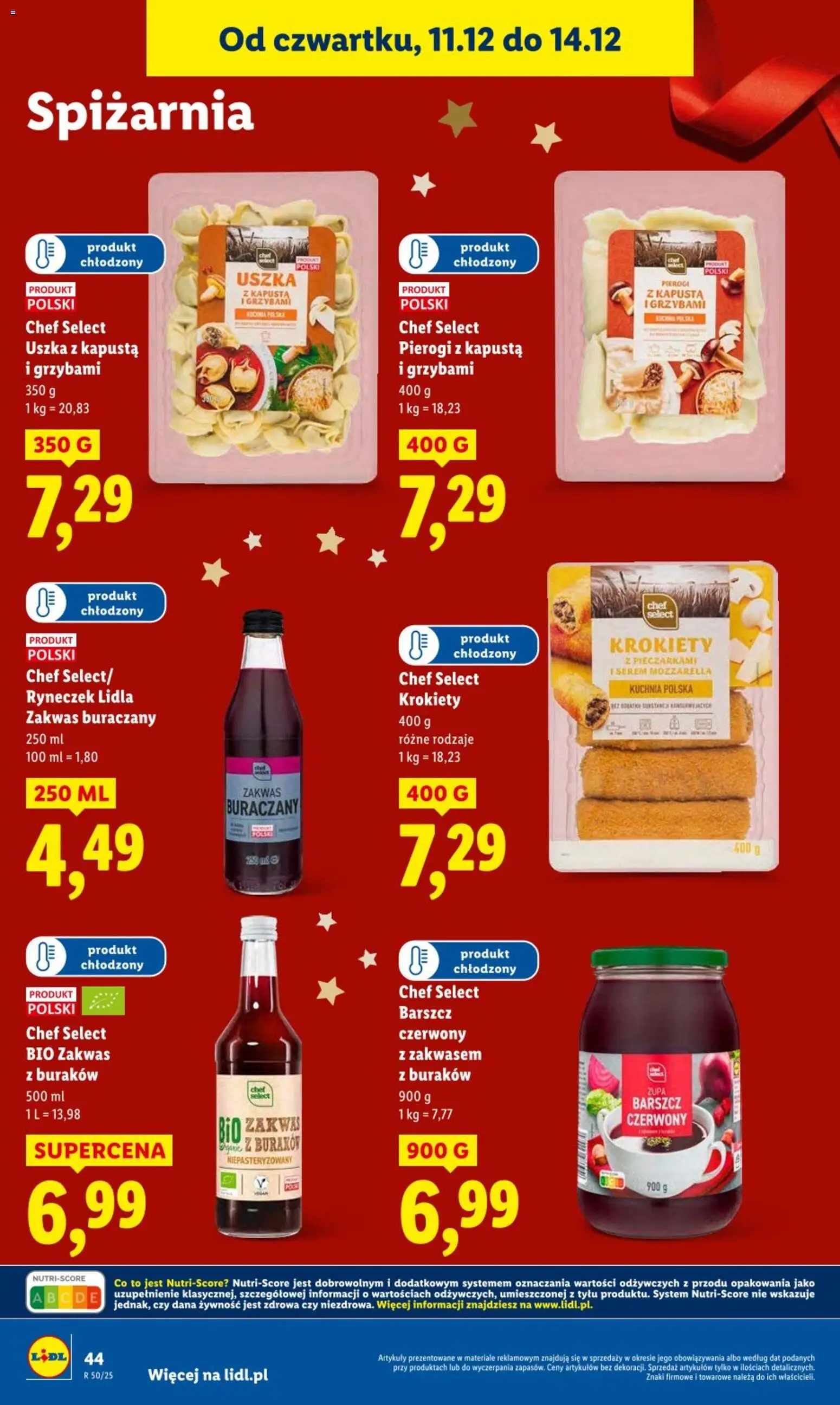 Lidl Gazetka od 11.12.2025 | Strona: 44 | Produkty: Kapusta, Pierogi, Pierogi z kapusta i grzybami, Zupa