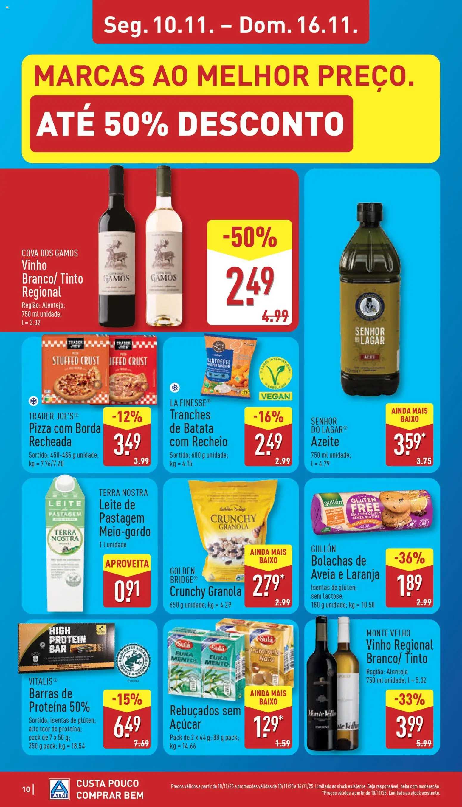 Aldi folheto │ válido de 10.11.2025 | Página: 10 | Produtos: Azeite, Rebuçados, Pizza, Vinho