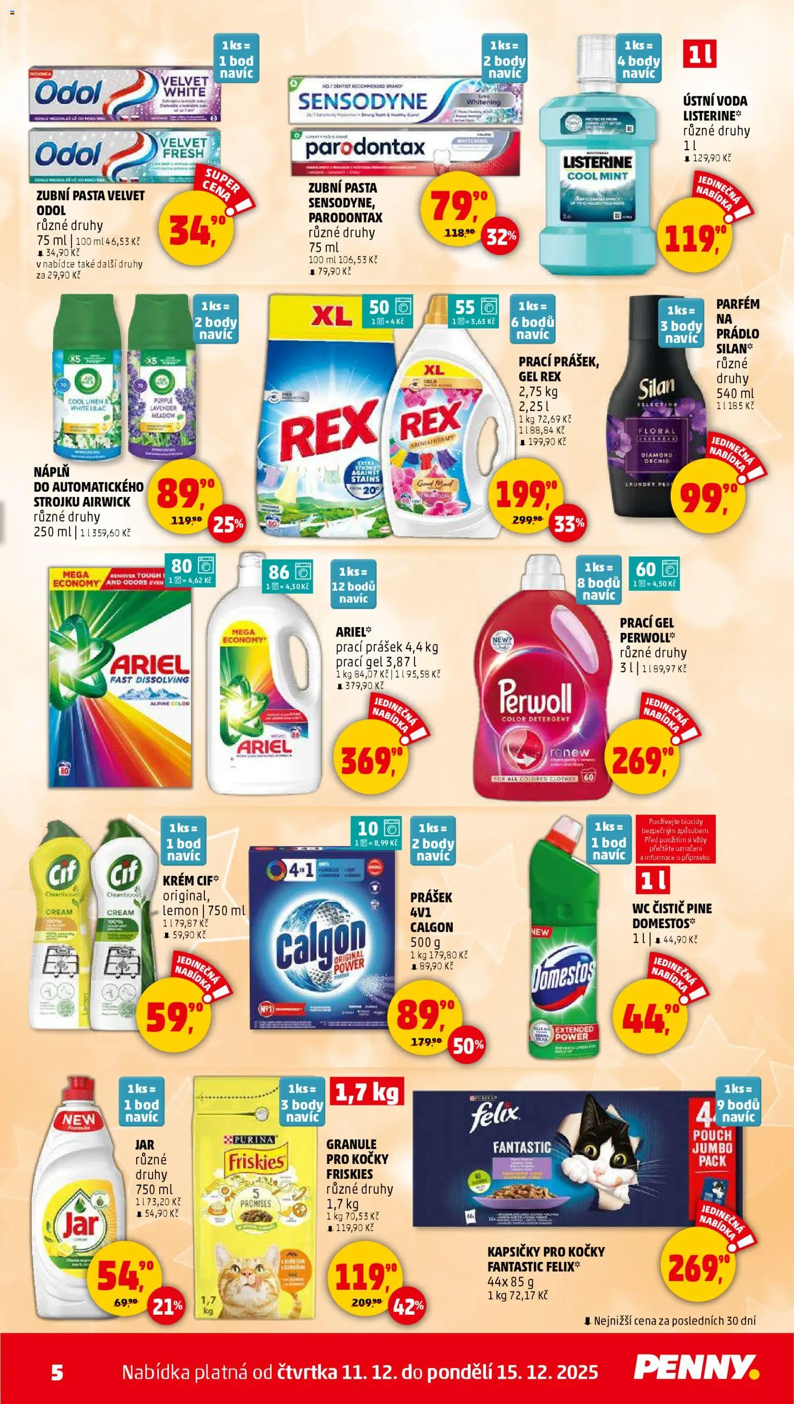 Penny Market leták - Čtvrtečník od 11.12.2025 | Strana: 5 | Produkty: Felix, Ariel, Listerine, Silan