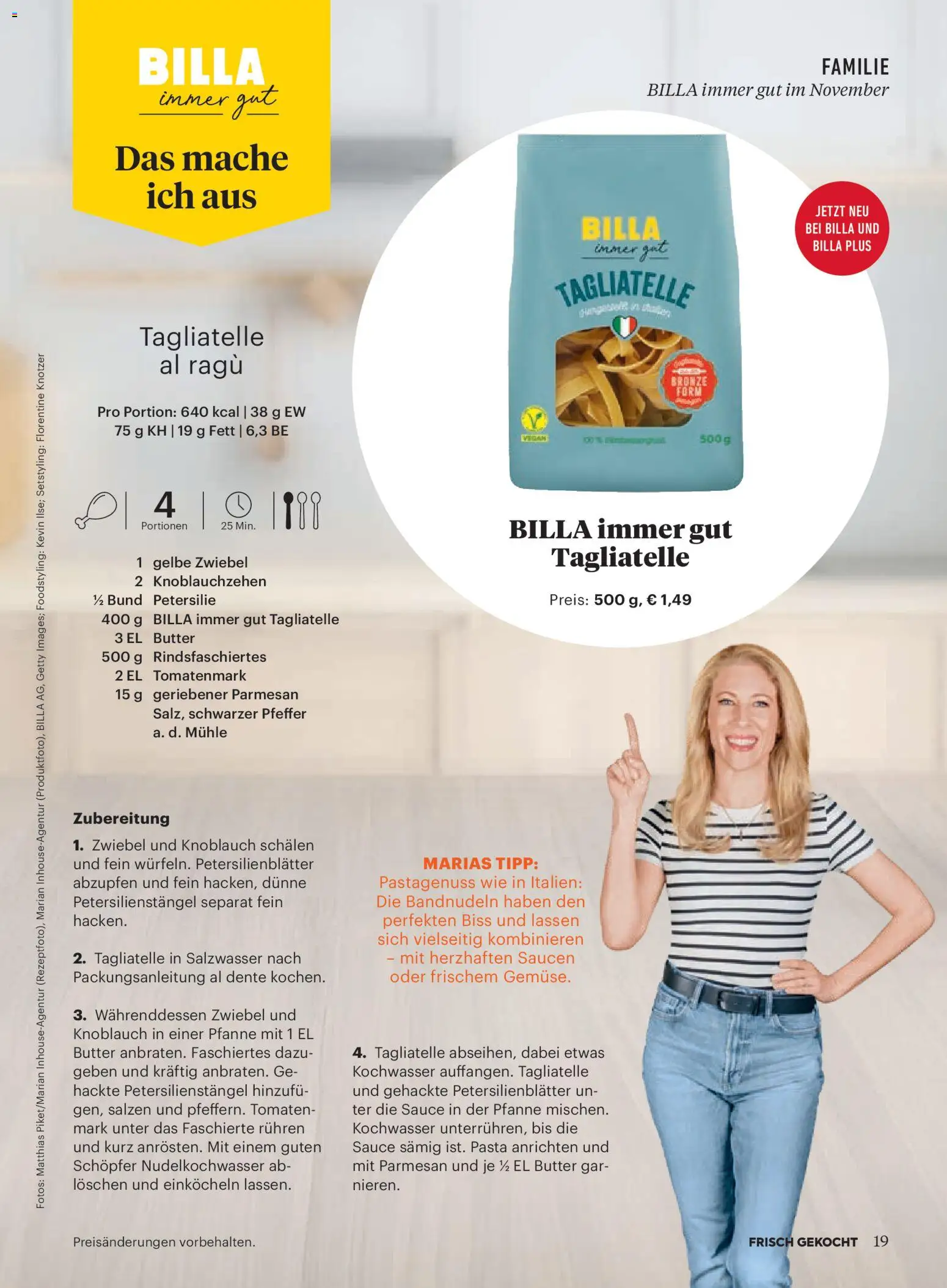 Billa  Frisch Gekocht gültig ab 01.11.2025 | Seite: 15 | Produkte: Pasta, Knoblauch, Butter, Tomaten