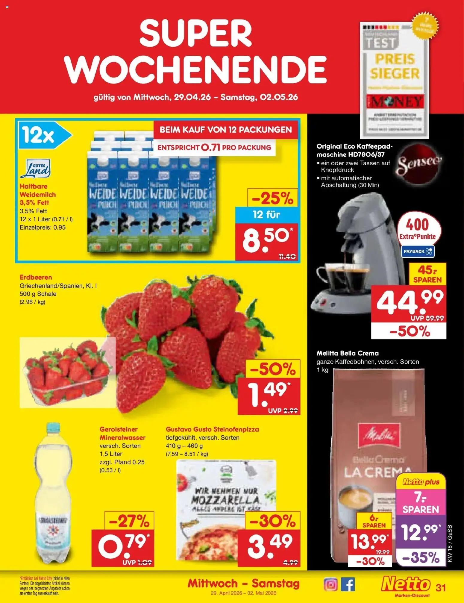 Netto Marken-Discount Prospekt Bremen-Lesum	 – gültig ab 27.04.2026 | Seite: 47 | Produkte: Gustavo gusto, Melitta, Mozzarella, Mineralwasser