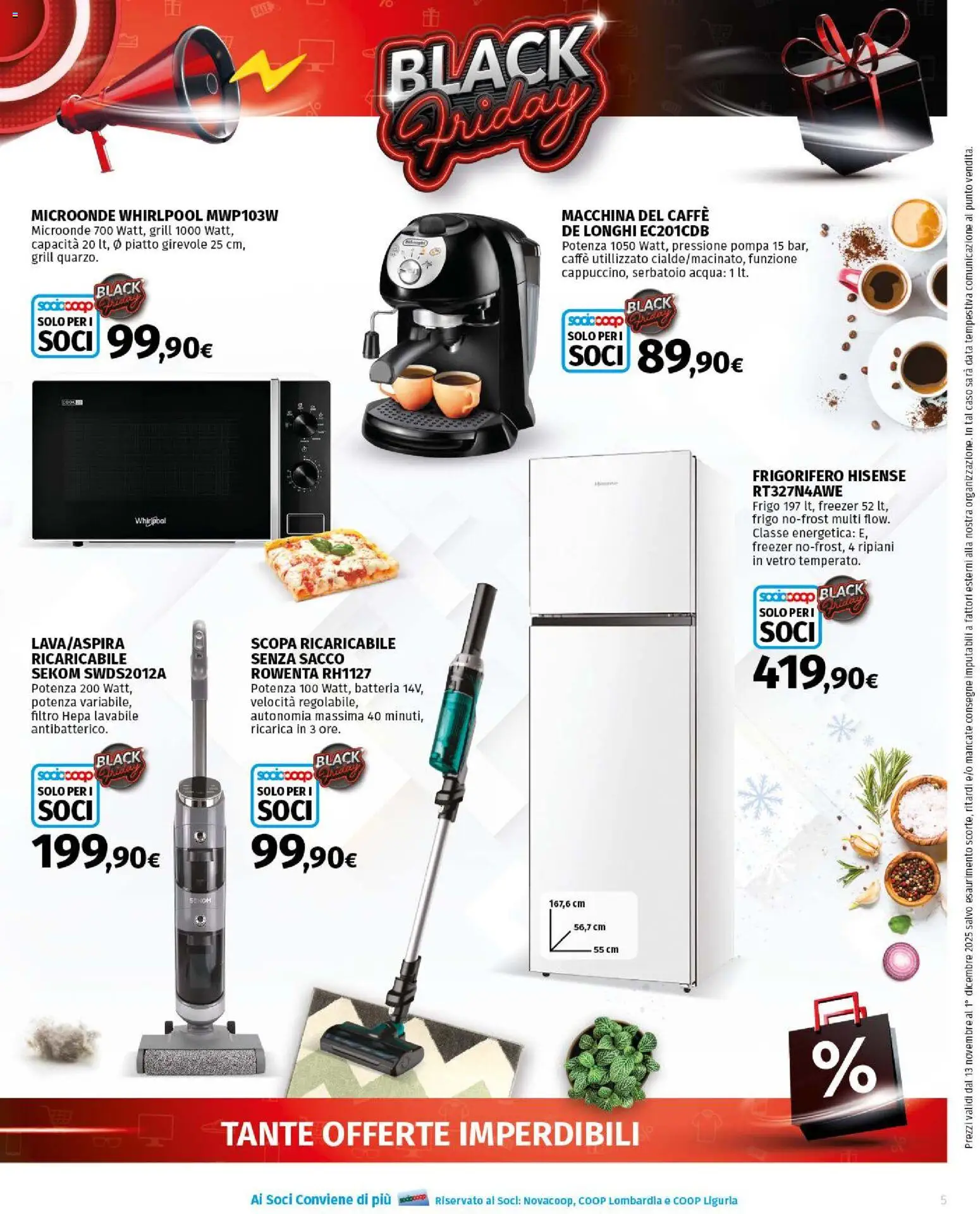 Volantino Ipercoop del 13.11.2025 | Pagina: 5 | Prodotti: Microonde, Acqua, Freezer, Batteria