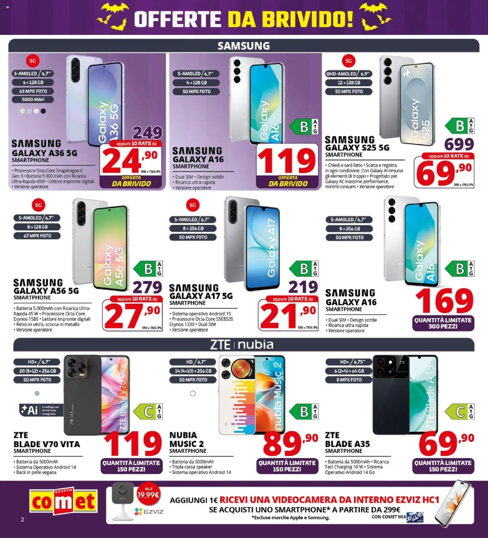 Volantino Comet del 23.10.2025 | Pagina: 2 | Prodotti: Samsung Galaxy, Smartphone, Videocamera, Batteria