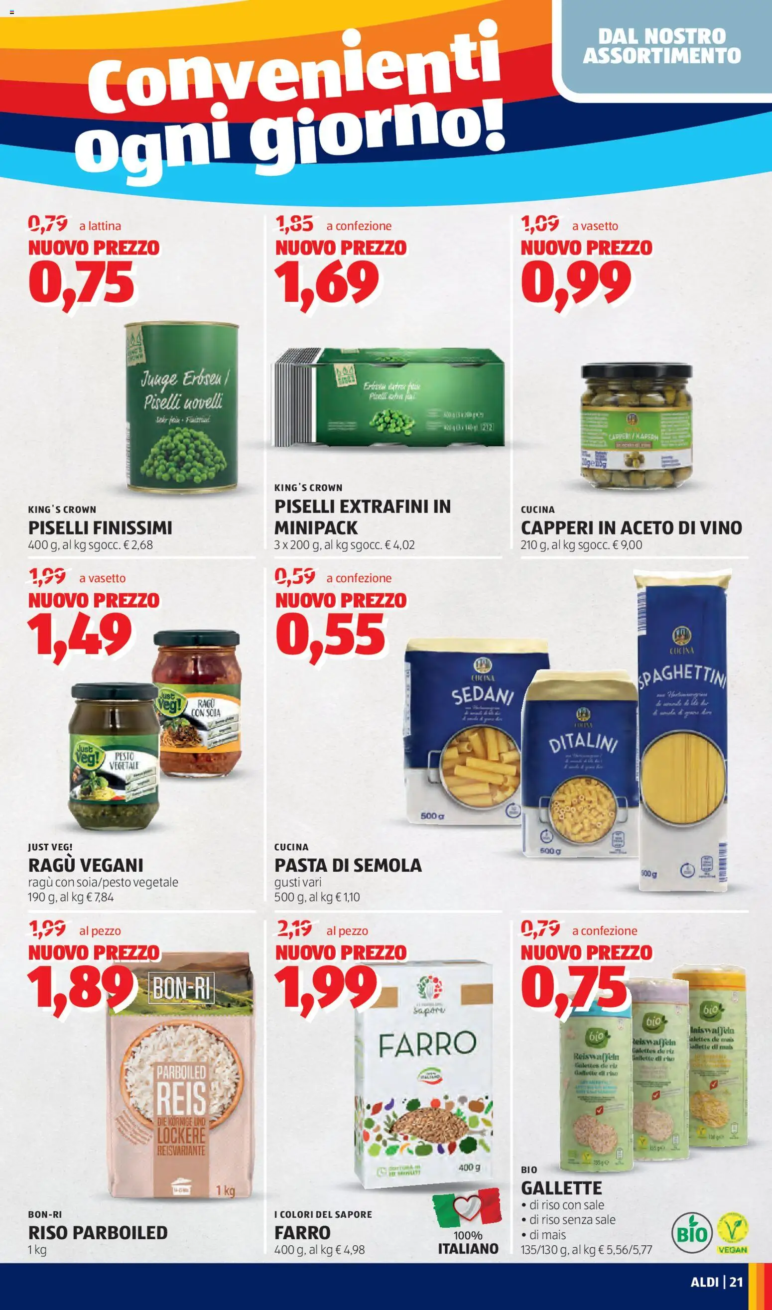 Volantino Aldi del 16.03.2026 | Pagina: 21 | Prodotti: Riso, Pasta, Aceto, Mais