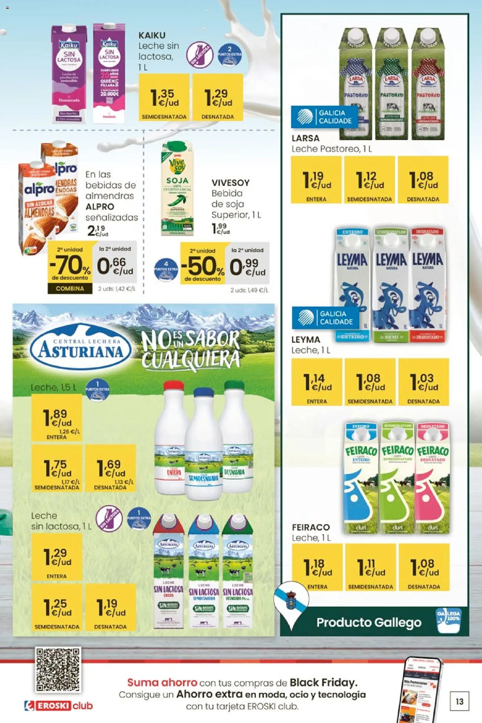 Eroski - Adelántate a la Navidad │ válido desde el 13.11.2025 | Página: 13 | Productos: Leche sin lactosa, Leche