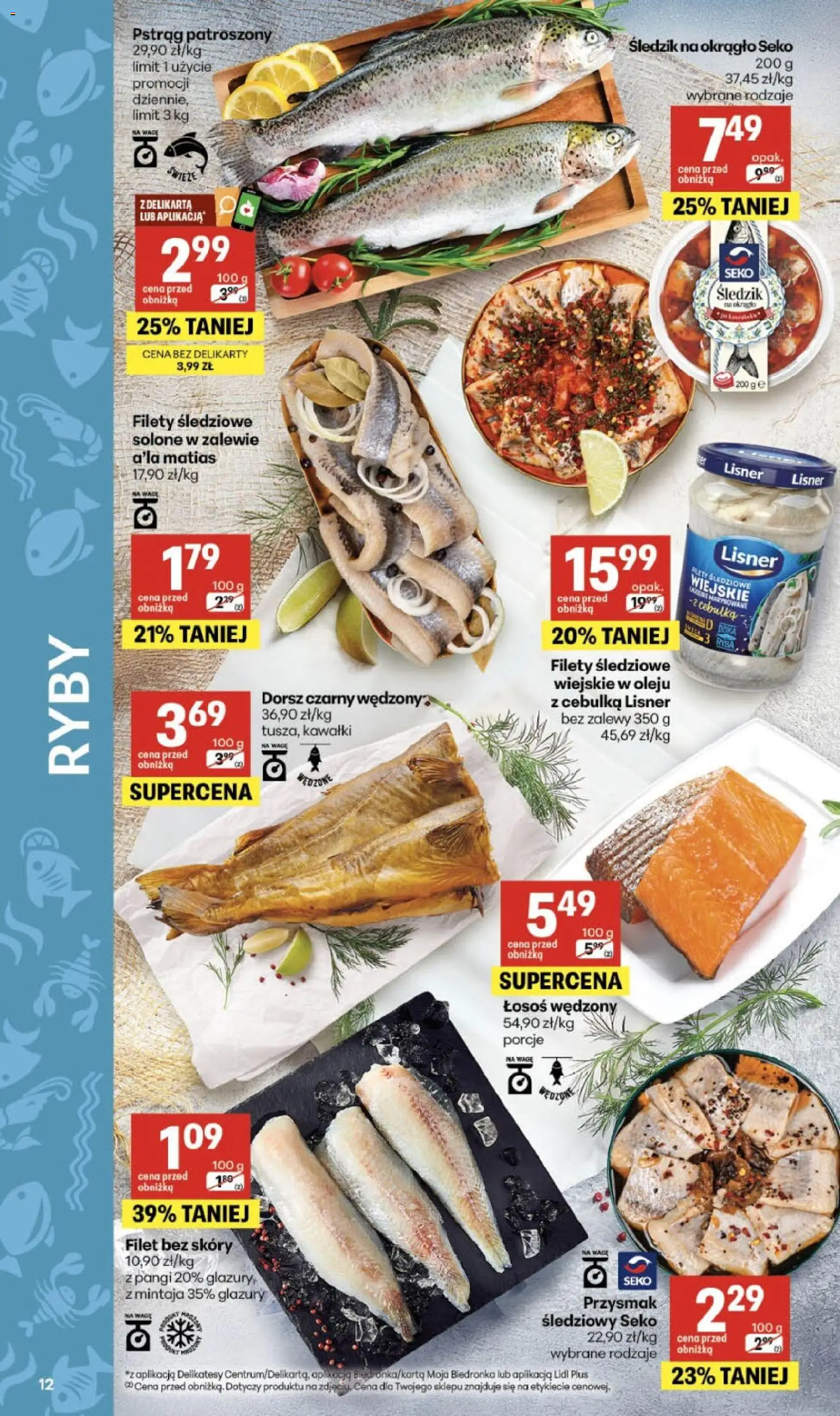 Delikatesy Centrum Gazetka od 19.02.2026 | Strona: 12 | Produkty: Pstrąg, Delikatesy, Dorsz czarny, Ryba