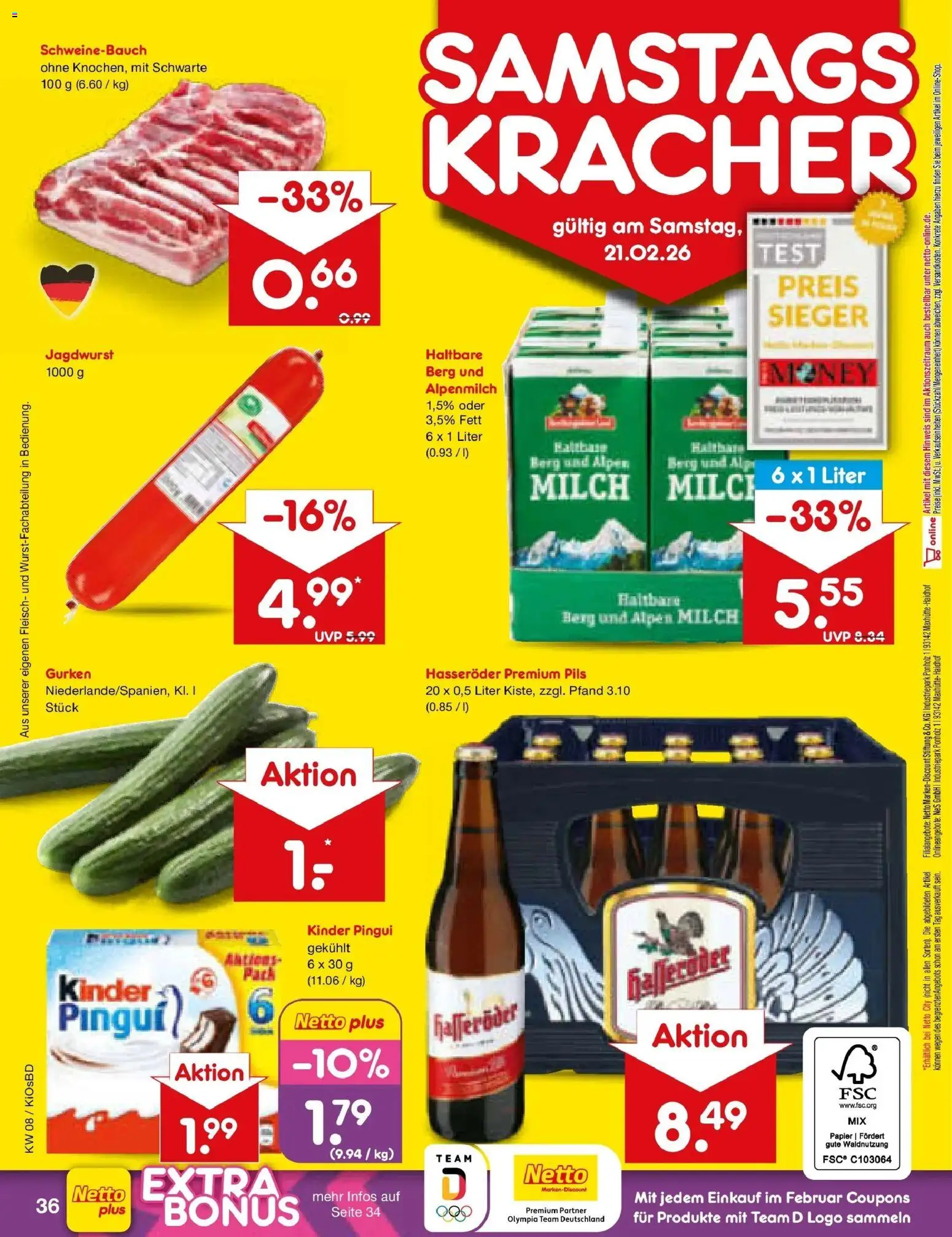 Netto Marken-Discount prospekt Mistelbach	 – gültig ab 16.02.2026 | Seite: 50 | Produkte: Schweinebauch, Hasseröder, Fleisch, Gurken