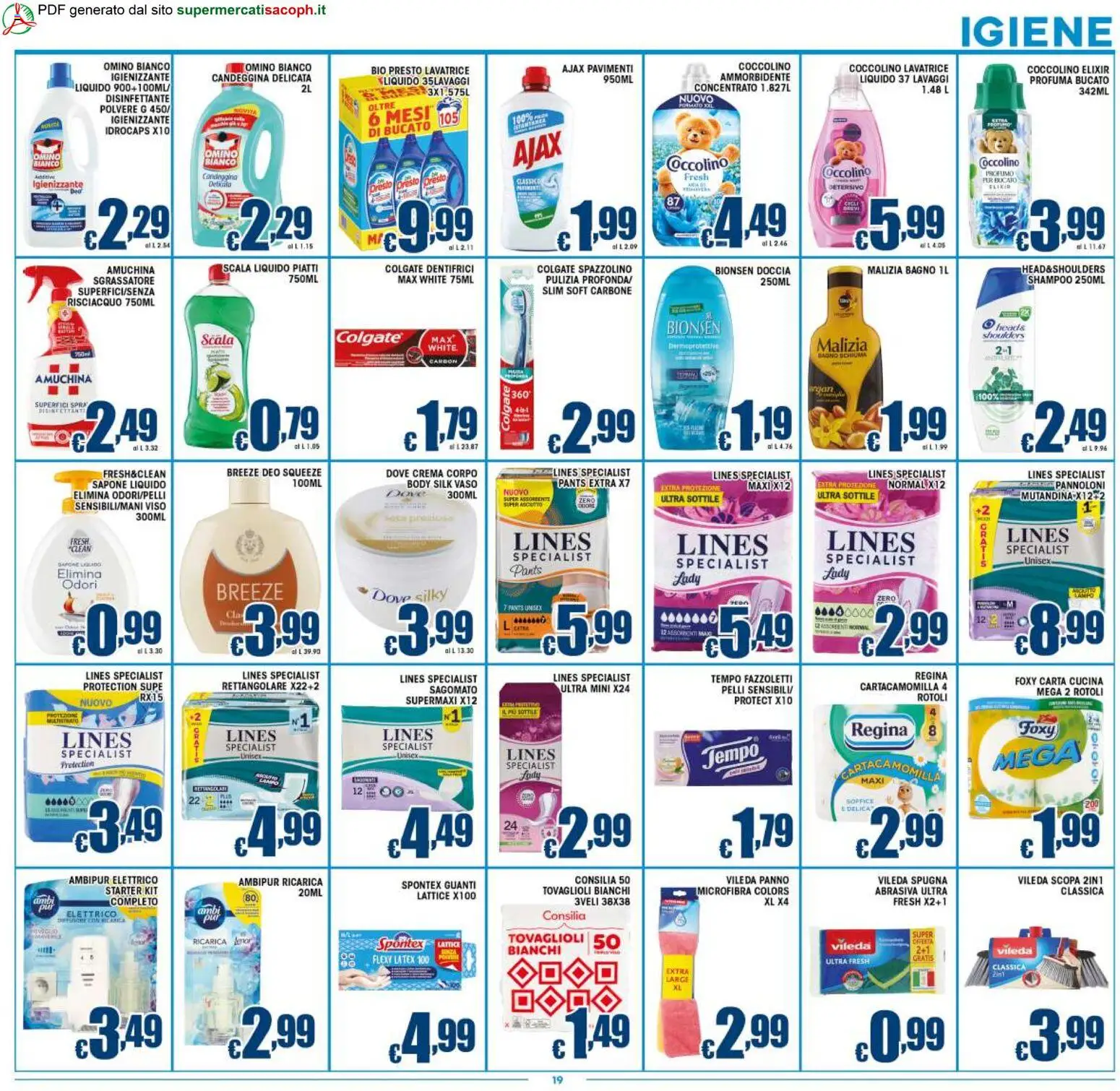 Volantino Sacoph del 25.02.2026 | Pagina: 19 | Prodotti: Spazzolino, Fazzoletti, Sgrassatore, Scala