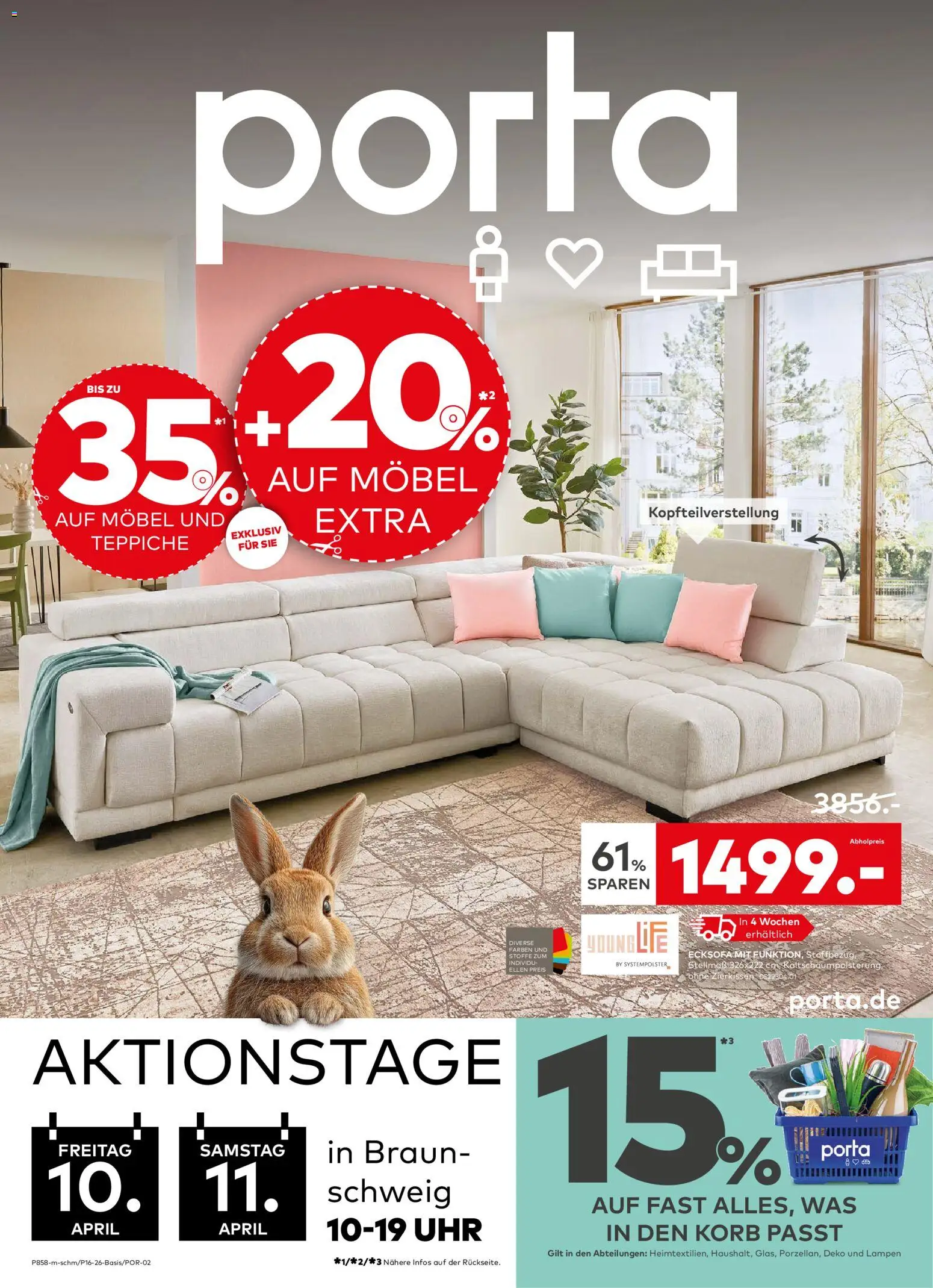 Porta! Prospekt 	 – gültig ab 06.04.2026 | Seite: 1 | Produkte: Ecksofa, Korb, Uhr