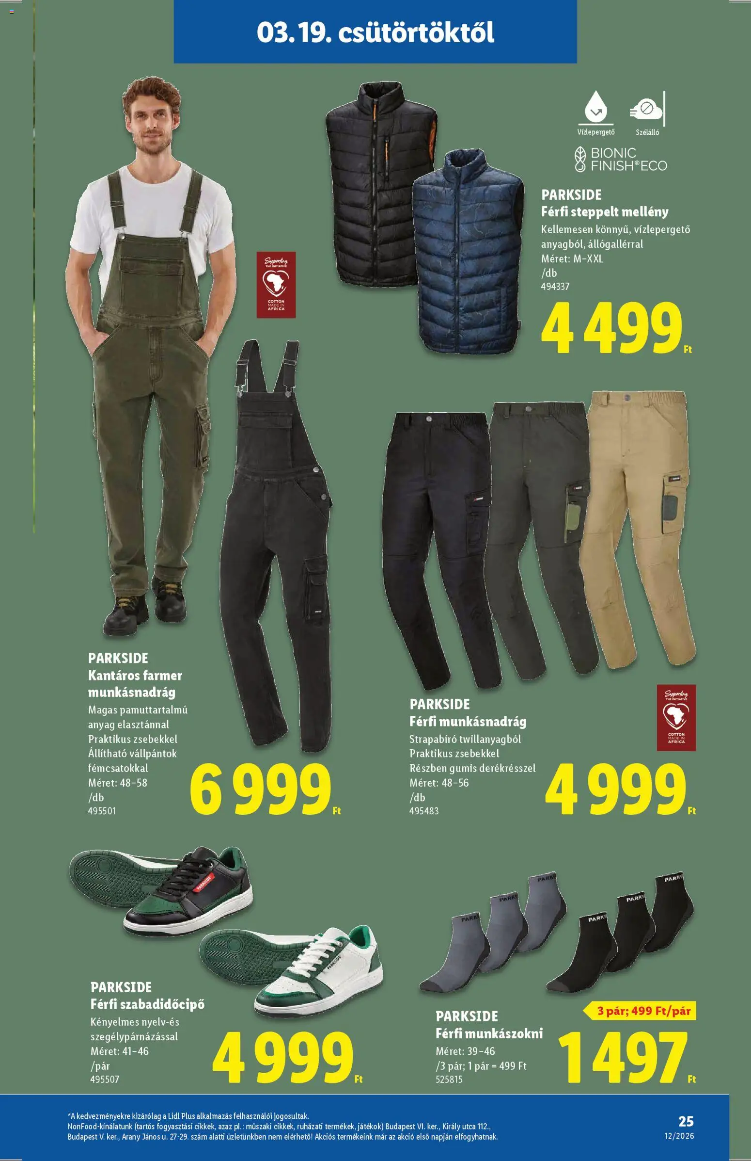Lidl akciós ujság - amely érvényes a következő dátumtól: 19.03.2026 | Oldal: 25 | Termékek: Parkside, Farmer, Munkásnadrág, Mellény